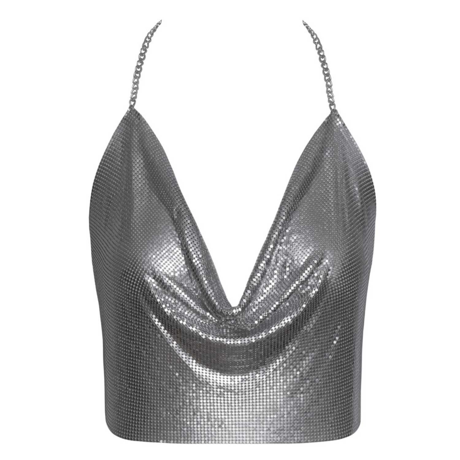 Cottelli ACCESSOIRES Crop-Top Metall-Top silberfarben sexy – Bild 4 von 5