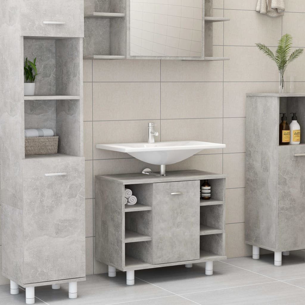 vidaxl badezimmer-set badezimmerschrank betongrau 60x32x53,5 cm