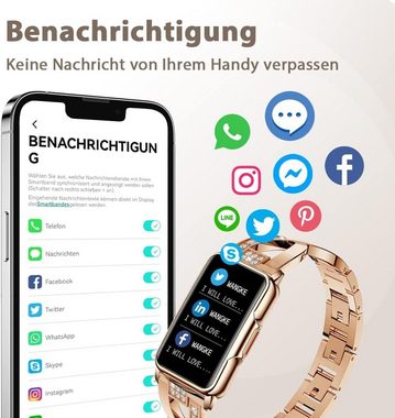 findtime Smartwatch (1,47 Zoll, Android, iOS), mit Blutdruckmessung Whatsapp Funktion Benachrichtigung Schrittzähler