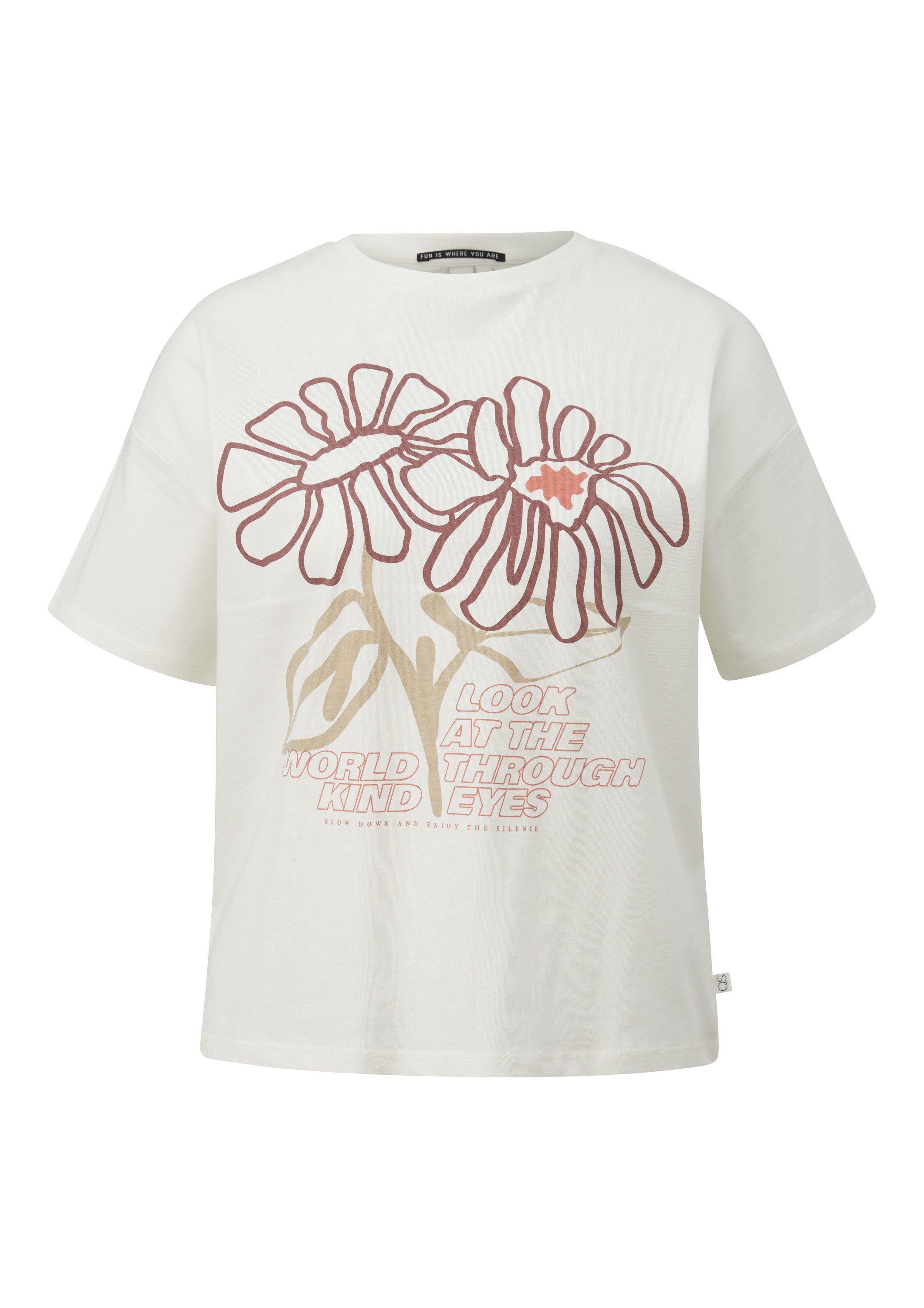 QS Kurzarmshirt T-Shirt Baumwollshirt mit überschnittener günstig online kaufen