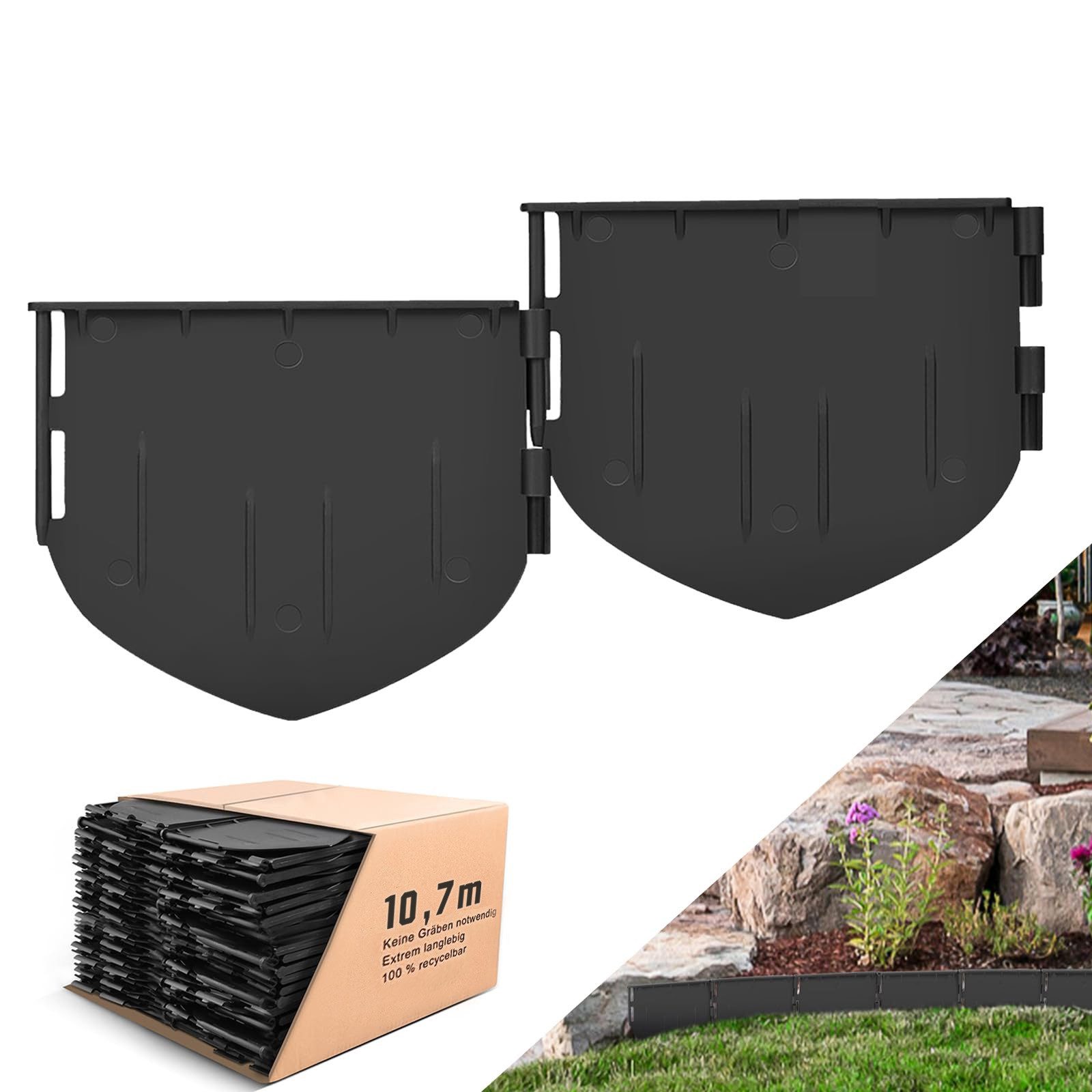 XERSEK Beetumrandung Rasenkante Kunststoff Beeteinfassung Garten Border Begrenzung, Gesamtlänge 10.7 Meter, Stecksystem HxBxD 153 x 131cm x 10mm, Einfach Einschlagen / Keine Gräben Ausheben