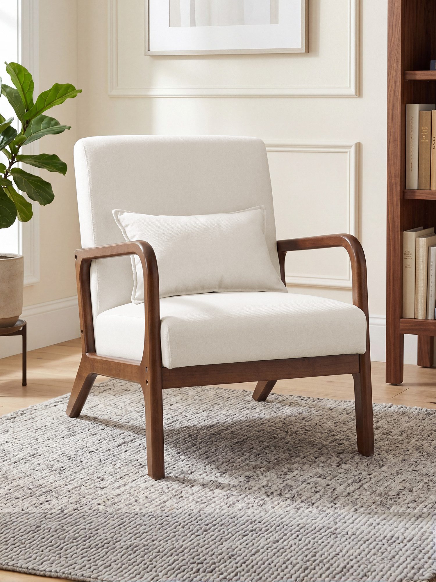 FiveWillowise Sessel mit Armlehnen, Stabiler Massivholzrahmen, Wohnzimmersessel, Beige (1-St)