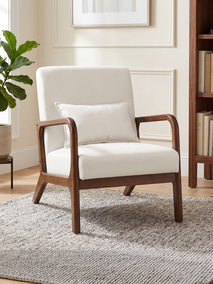 FiveWillowise Sessel mit Armlehnen, Stabiler Massivholzrahmen, Wohnzimmersessel, Beige (1-St)
