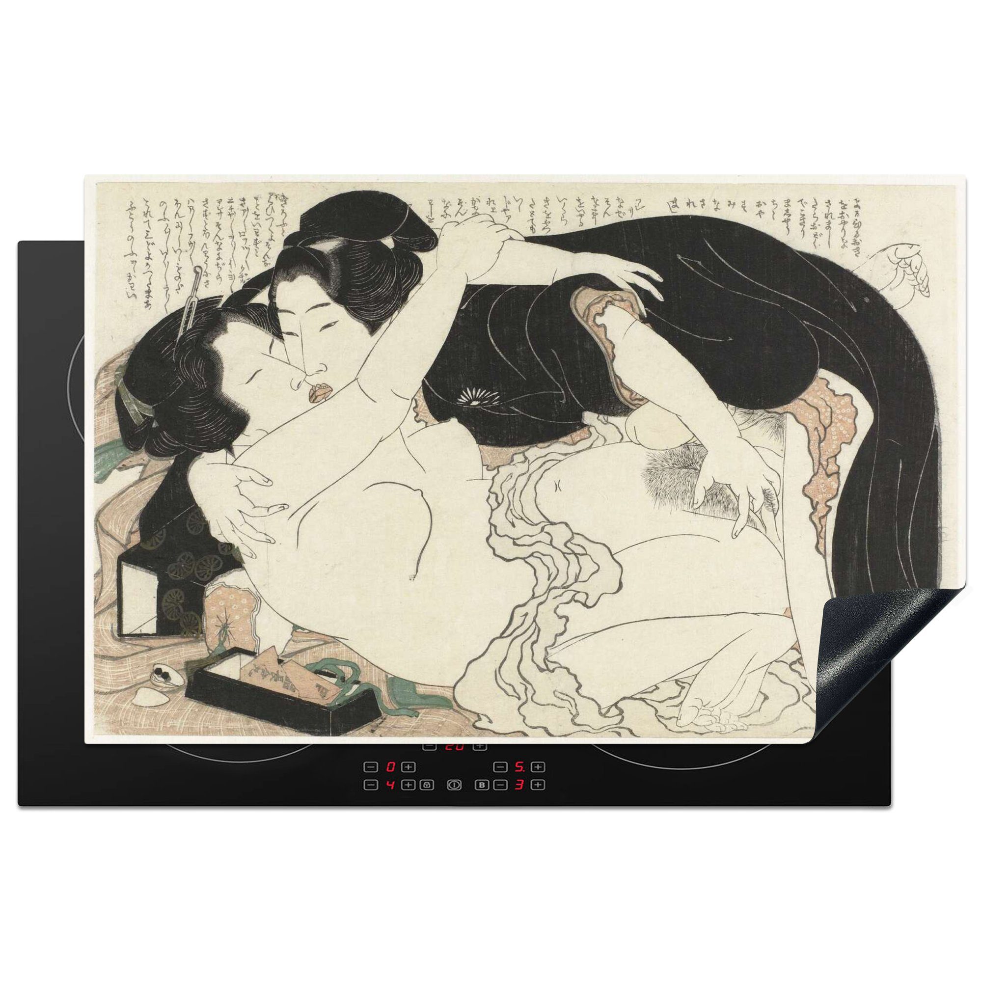 MuchoWow Herdblende-/Abdeckplatte Witwe und junger Mann - Gemälde von Katsushika Hokusai, Vinyl, (1 tlg), 81x52 cm, Induktionskochfeld Schutz für die küche, Ceranfeldabdeckung