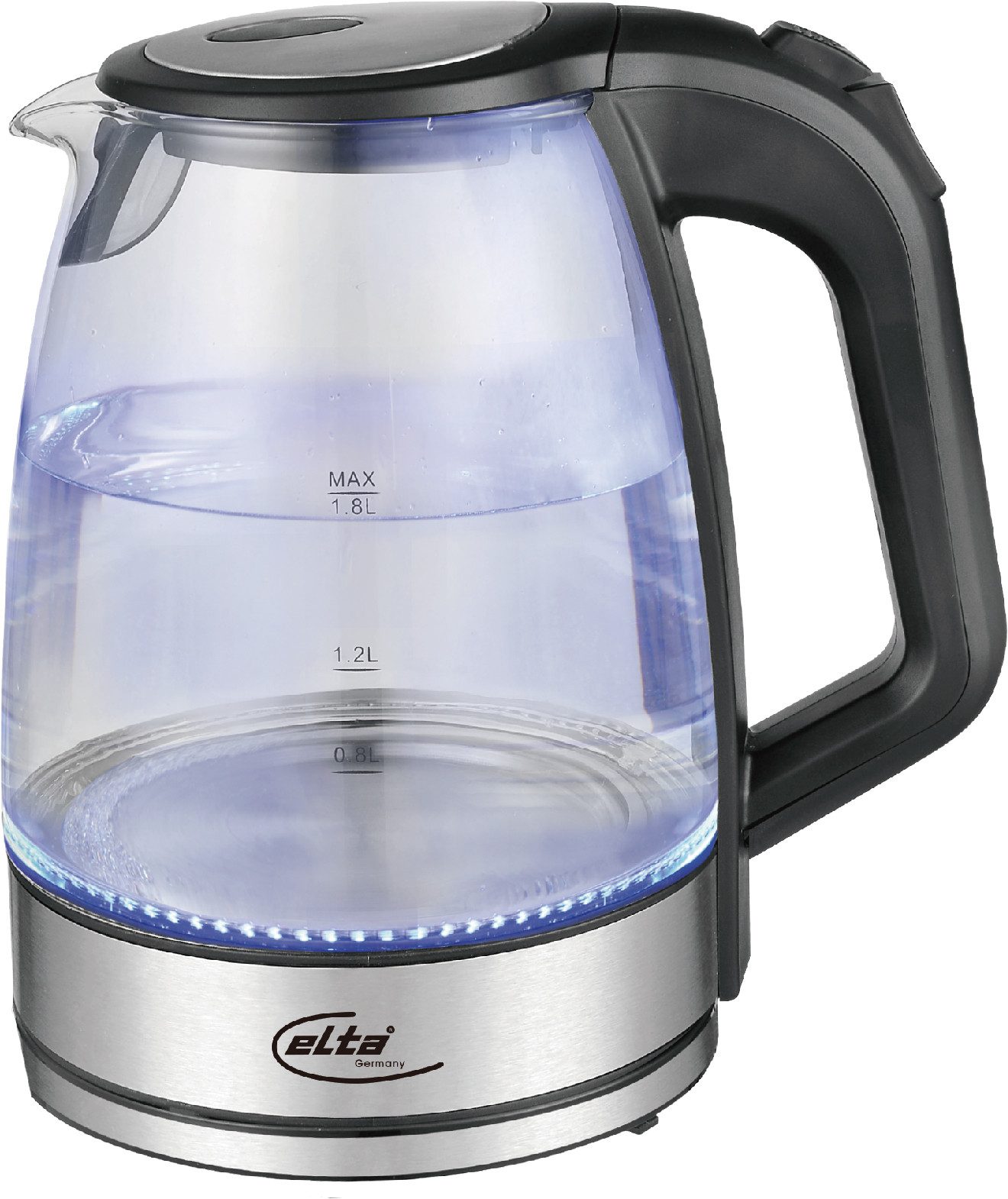 Elta Wasserkocher Glas, 1.8 l, 2200 W, blaue LED Beleuchtung, Kalkfilter