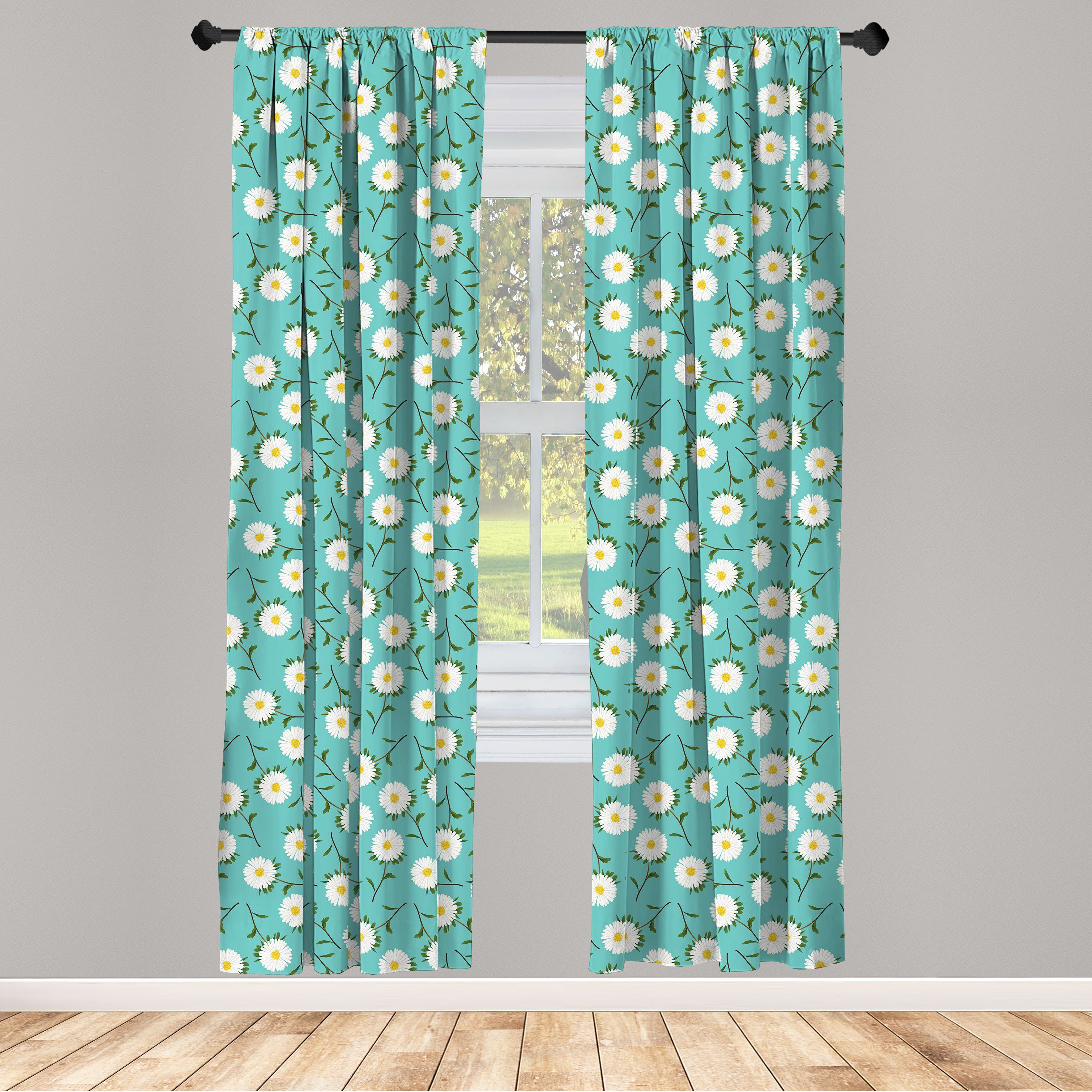 Gardine Vorhang für Wohnzimmer Schlafzimmer Dekor, Abakuhaus, Microfaser, Blumen Blühende Astern und Blätter