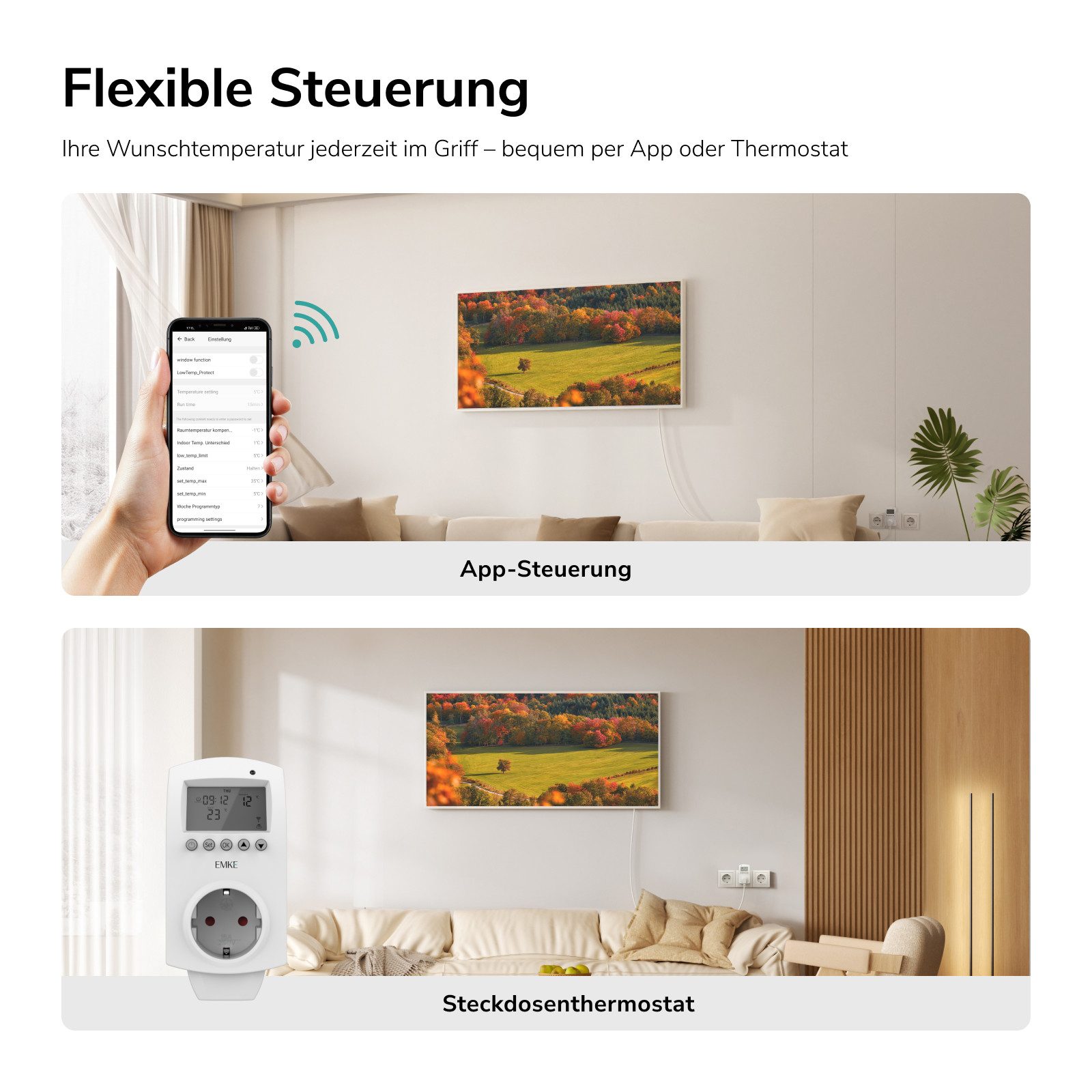 EMKE Infrarotheizung Infrarot-Bildheizung mit Kunstdruck, 300-1200 W, mit Thermostat – Bild 3 von 5