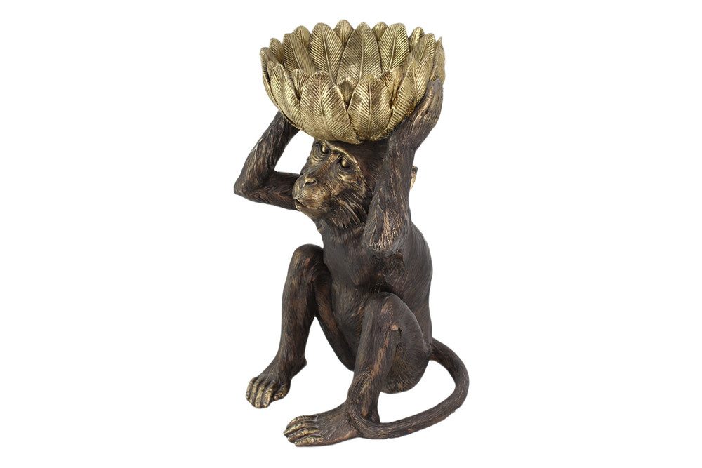 riess-ambiente Tierfigur MONKEY 50cm schwarz/gold - Affe mit Schale, exotisch, handgefertigt (Einzelartikel, 1 St), Moderne Skulptur - ideal als dekorativer Akz – Bild 4 von 5