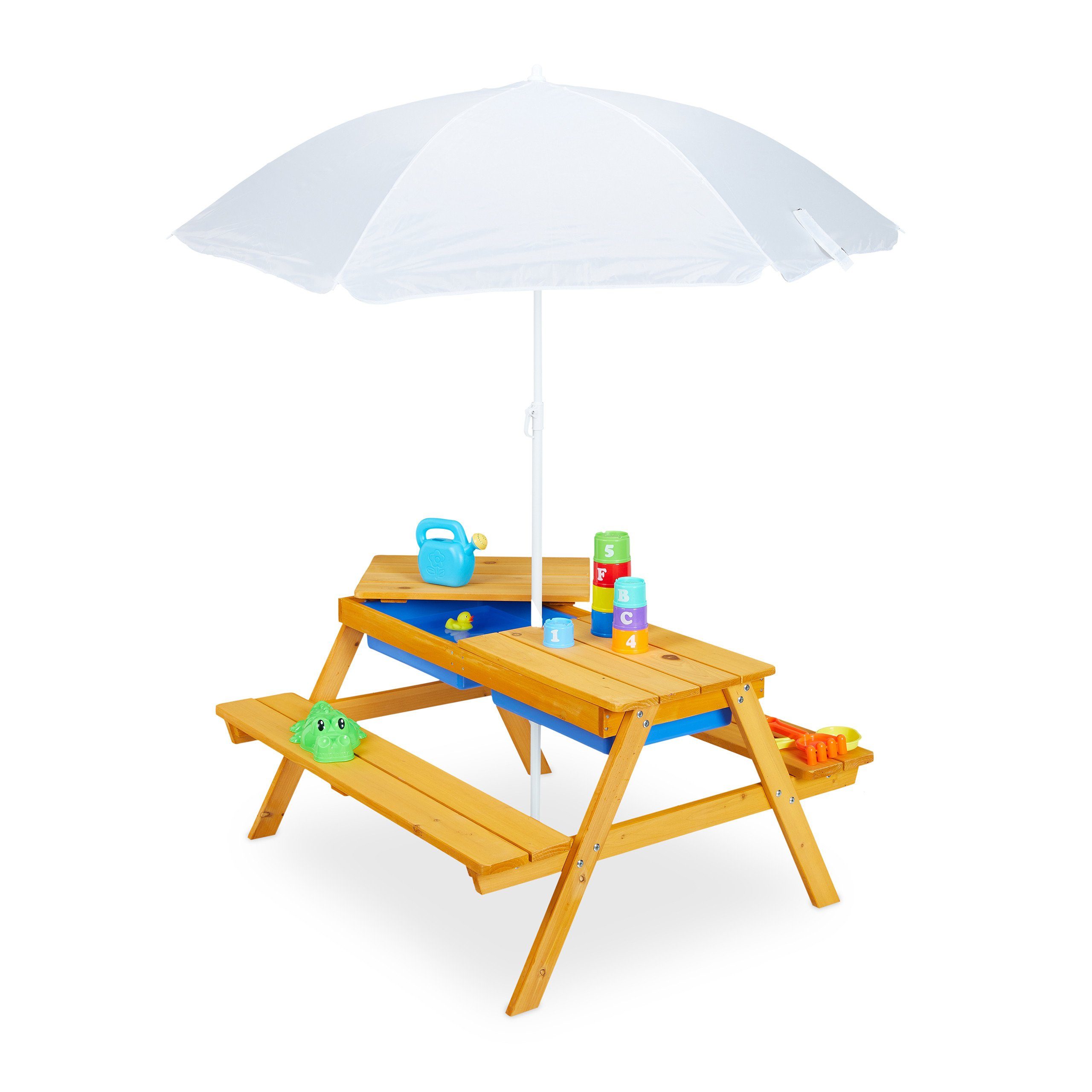 relaxdays Garten-Kindersitzgruppe Kindersitzgruppe Holz mit Schirm, (1-tlg)