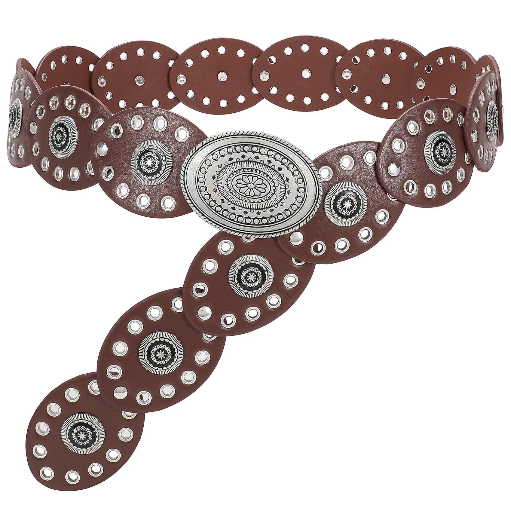 Agger Ledergürtel Damen-Western-Gürtel, breiter Dischgürtel mit Türkis Boho-Concho-Ledergürtel für Kleider, Cowgirl- und Country-Stil