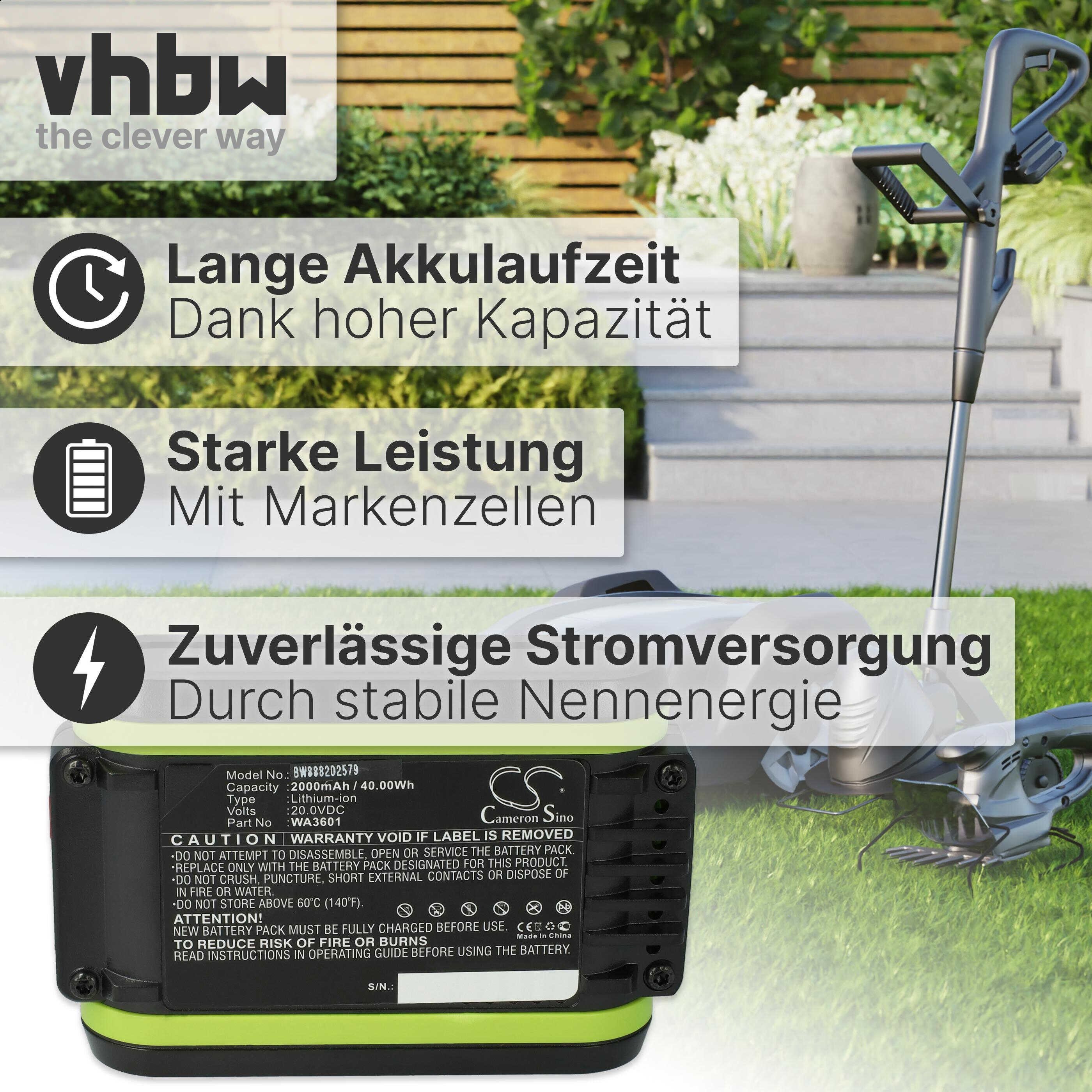 vhbw Akku Ersatz für Worx WA3601 für Akkuschrauber (2 Ah, 20 V, Li-Ion) Akku Akku Li-Ion 2000 mAh (20 V), Leistungsfähiger Austausch-Akku für, Wiederaufladbar, Jede