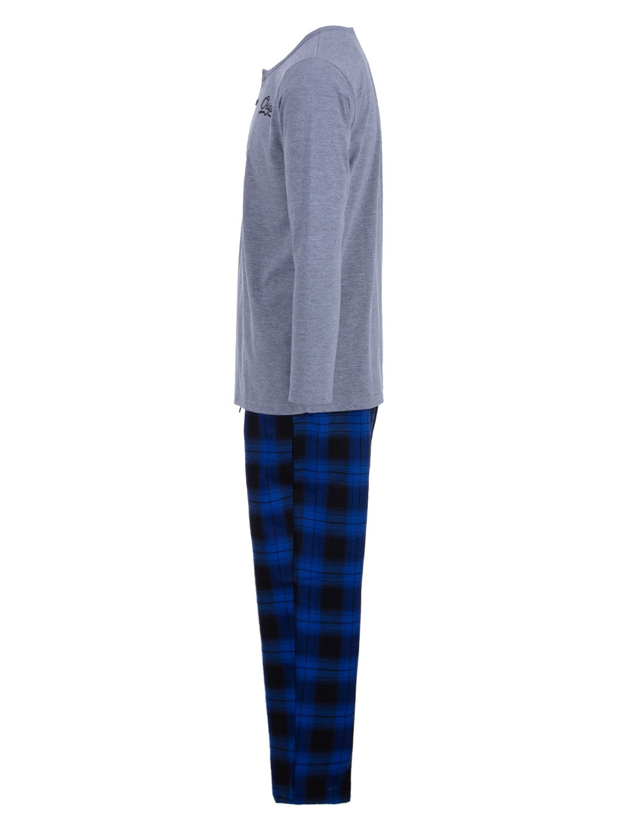 Henry Terre Schlafanzug Pyjama Set Langarm - karierte Hose günstig online kaufen