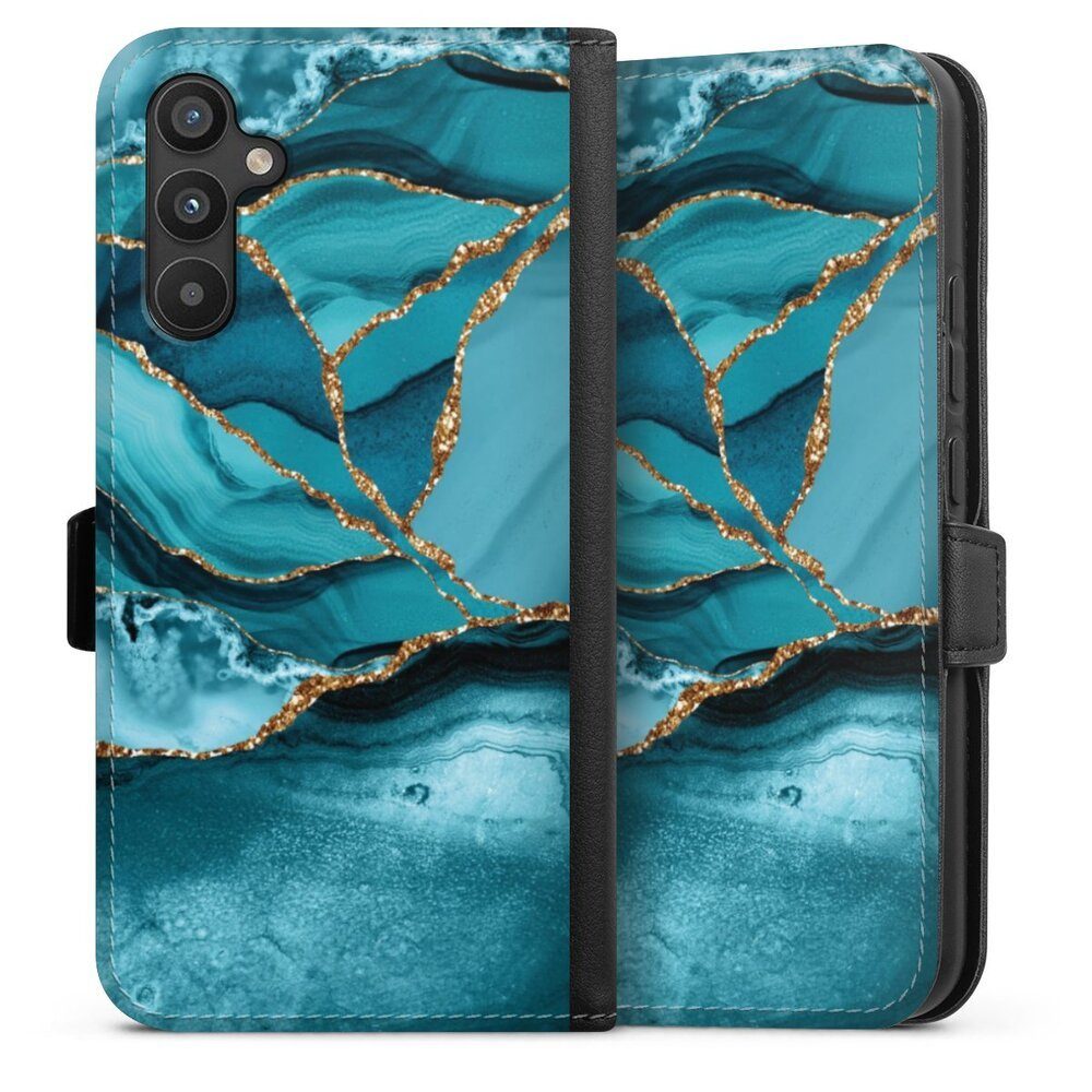DeinDesign Handyhülle Edelstein Glitzer Look Marmor Eisblaue Marmor Landschaft, Samsung Galaxy A34 5G Hülle Handy Flip Case Wallet Cover