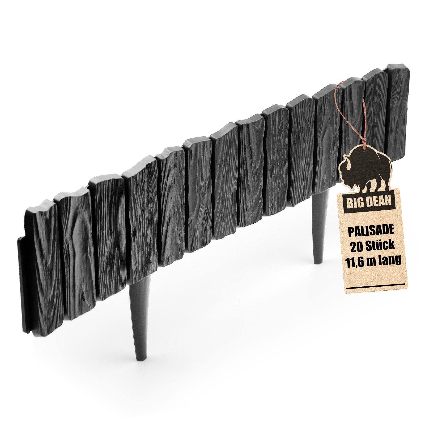 BigDean Rasenkante Leicht zu verarbeitende Rasenkante Kunststoff Beeteinfassung, LxH: 57x13 cm, Set, Beeteinfassung, Holzoptik, Biegsam, Einfache Montage.