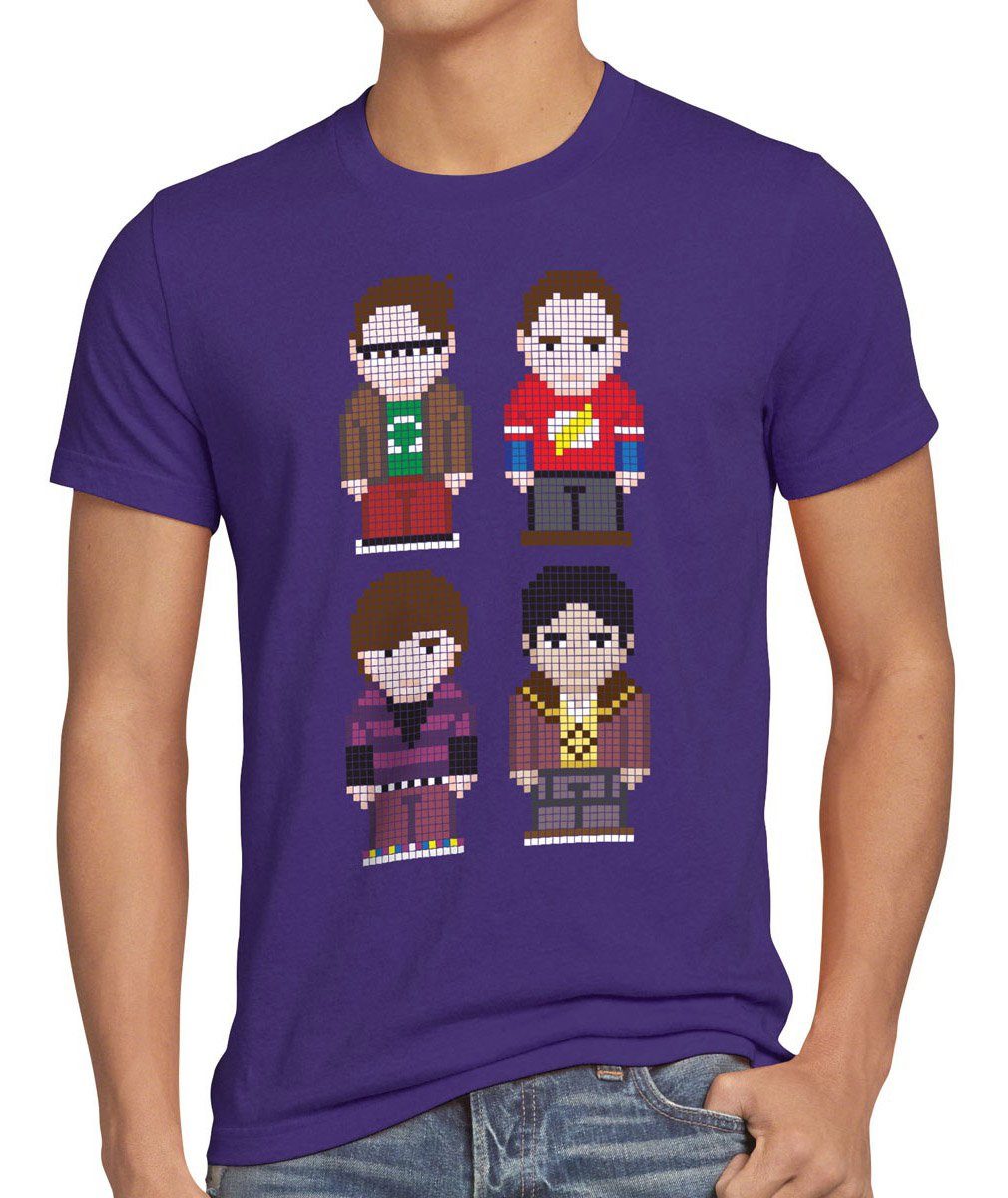 style3 Print-Shirt Herren T-Shirt Big Friends Bang Sheldon Serie Theory Cooper Penny Pixel 8-Bit lila