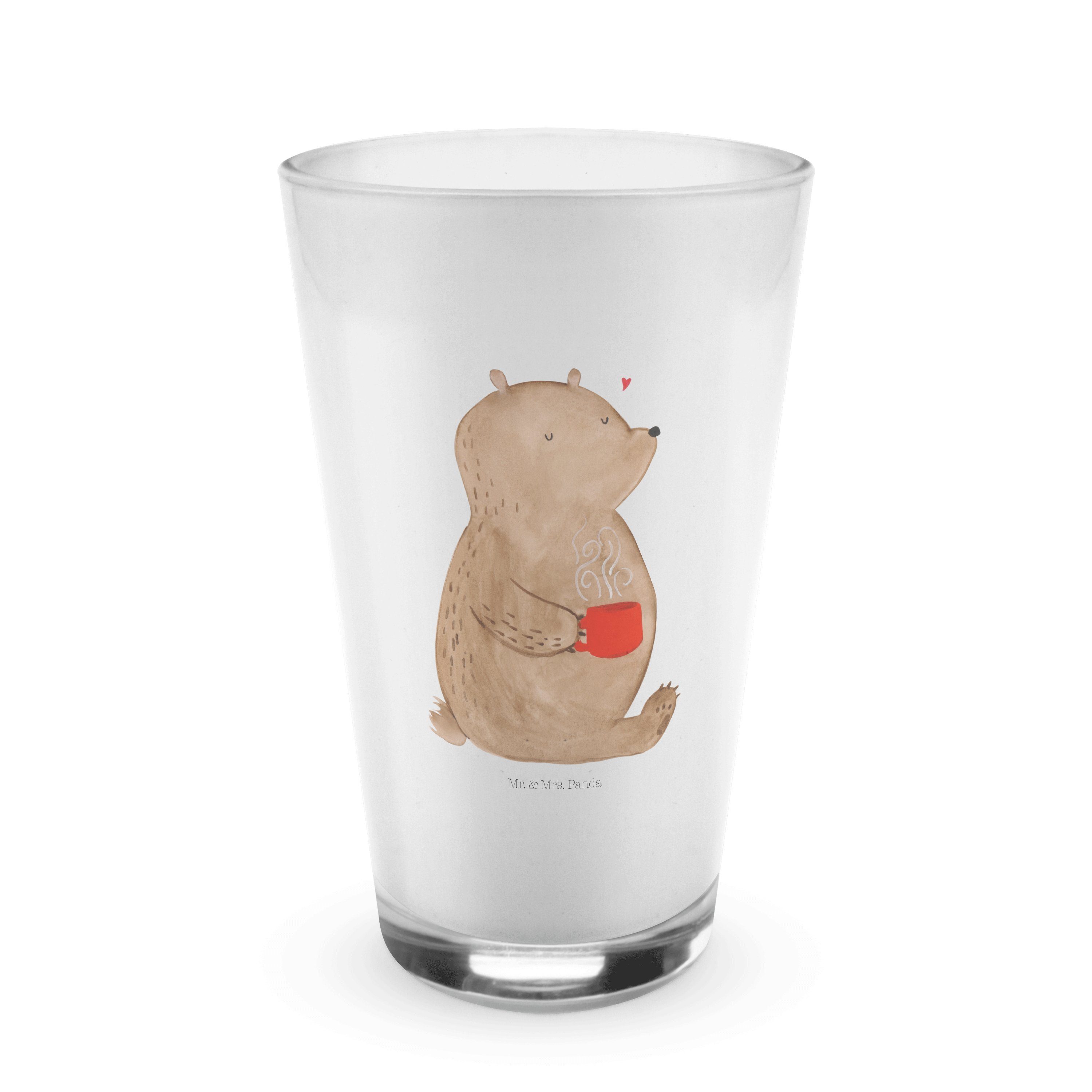 Mr. & Mrs. Panda Glas Bär Kaffee - Transparent - Geschenk, Welt erobern, Teddy, Cappuccino, Premium Glas