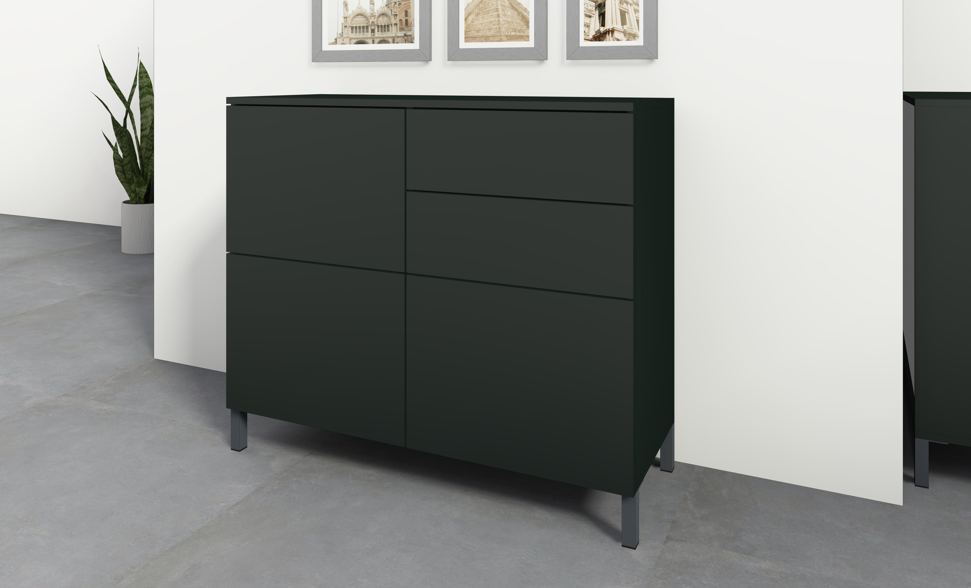 borchardt Möbel Kommode Haama, Sideboard mit Metallfüßen, Push-to-open-Technik, Breite 93 cm, Push-To-Open, verstellbare Einlegeböden, viel Stauraum, Breite 93cm