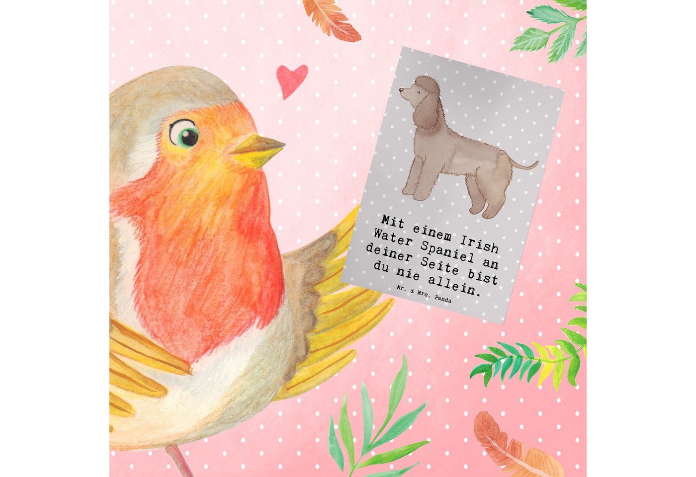 Thumbnail - Mr. & Mrs. Panda Grußkarte Irish Water Spaniel Begleiter - Grau Pastell - Geschenk, treuer Begle