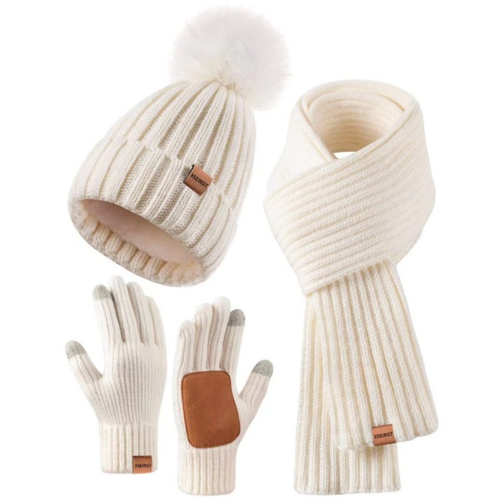 Blusmart Mütze & Schal Wintermütze, Schal und Handschuhe für Damen (Touchscreen-Handschuhe, 3-tlg., Bequem und warm) Für winterliche Outdoor-Aktivitäten wie Skifahren