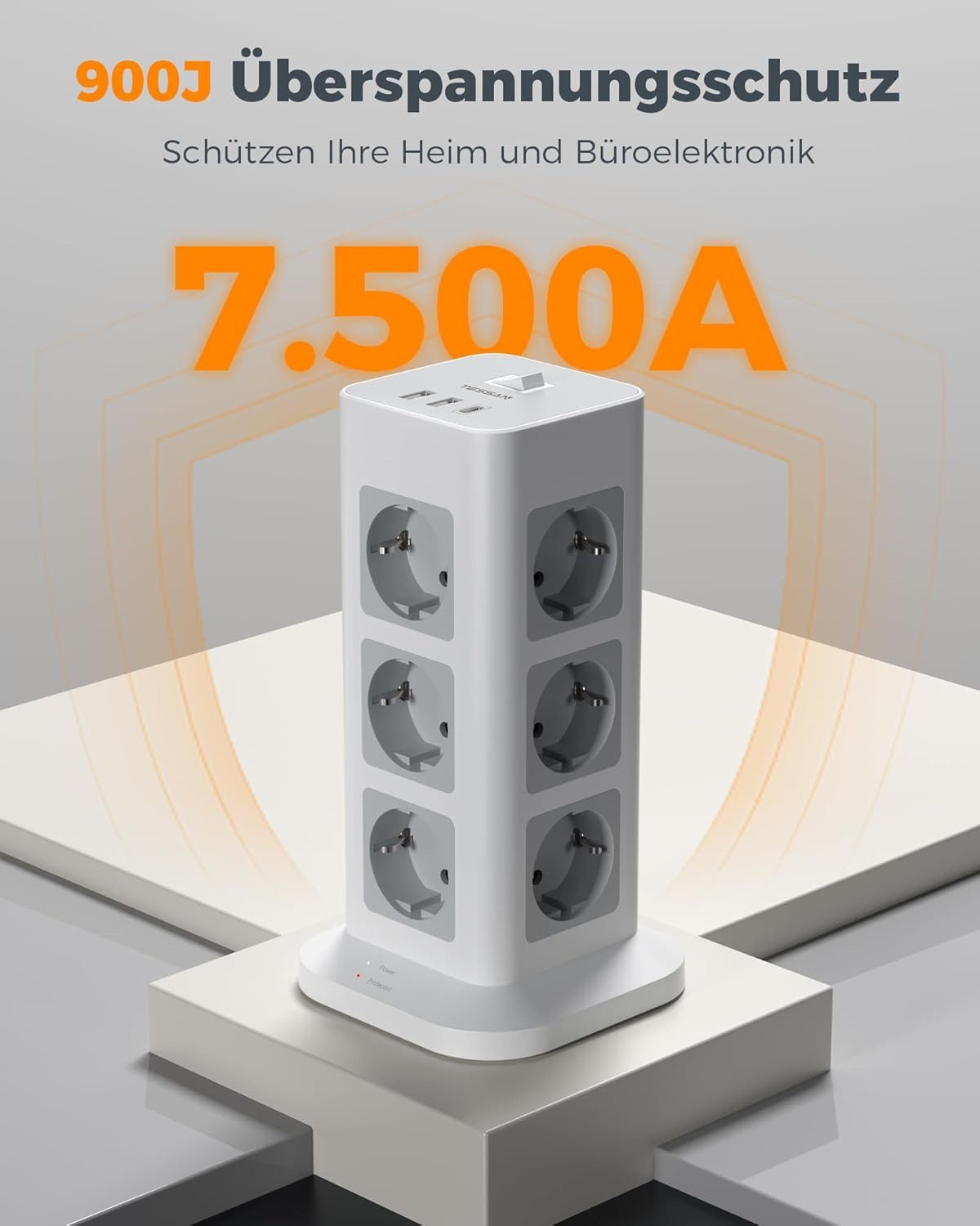 TESSAN 12 Fach Mehrfachsteckdose 3 USB Steckdosenleiste Kabel 2m Mehrfachsteckdose 12-fach (USB-Anschlüsse, Ein- / Ausschalter, Kabellänge 2 m)