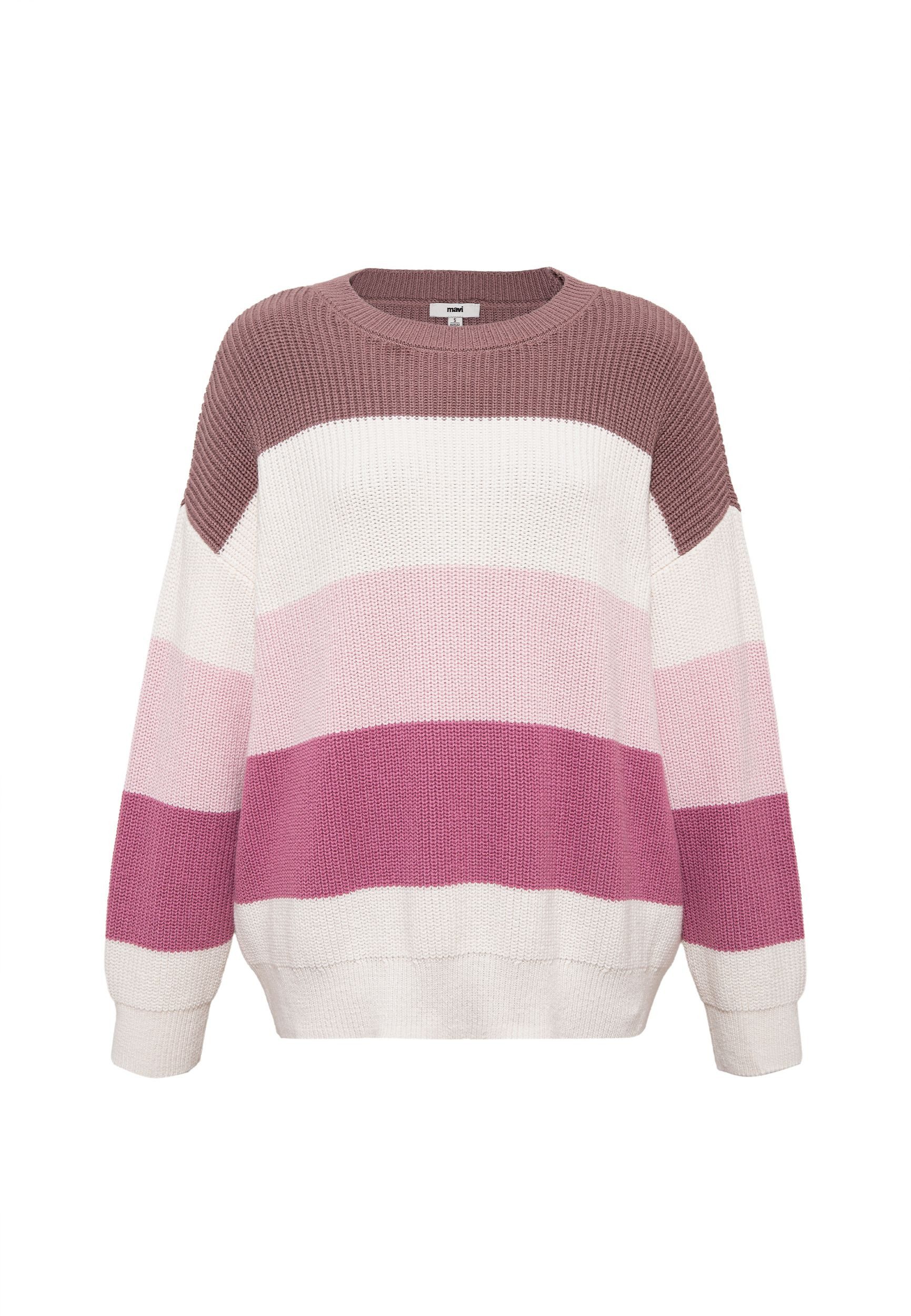 Mavi Longpullover Loose Fit Langarm Rundhals Weich STRIPED SWEATER, heather günstig online kaufen