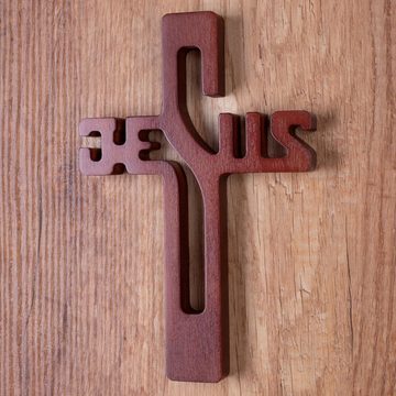 Luda Studio Wanddekoobjekt, Hölzernes hängendes Kreuz 22 cm Aufschrift JESUS