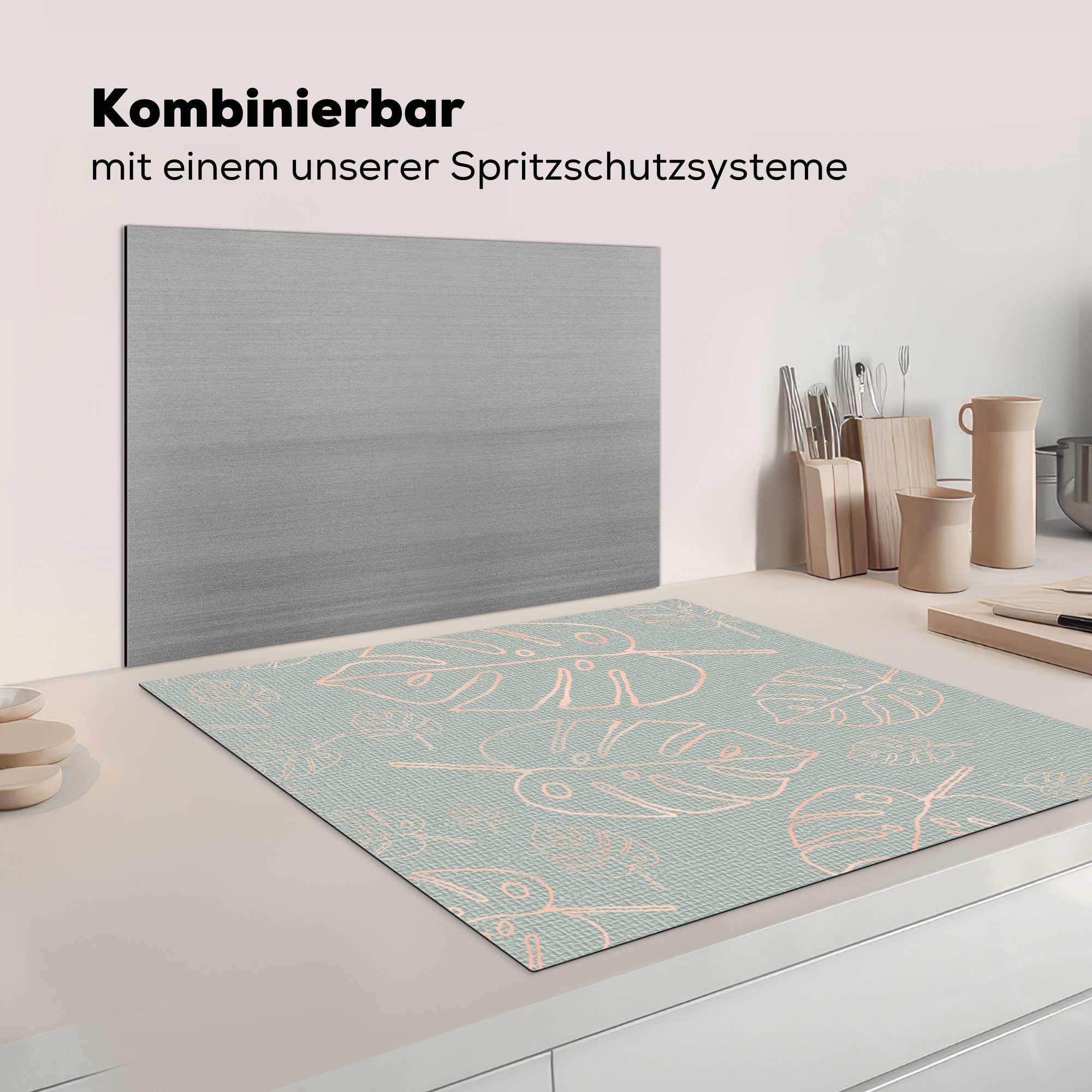 Blau, - (1 Arbeitsplatte tlg), Muster Herdblende-/Abdeckplatte cm, - 78x78 Luxus Laub Ceranfeldabdeckung, Vinyl, MuchoWow küche für -