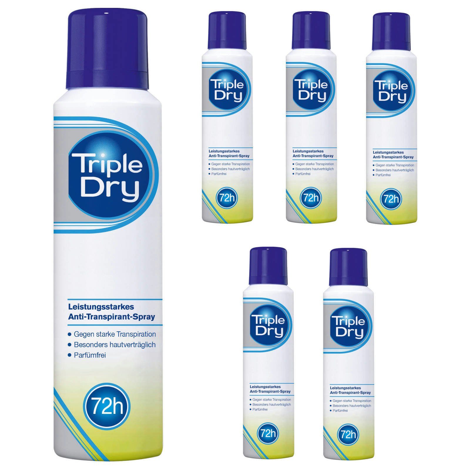 Triple Dry Deo-Pumpspray anti-transpirant parfümfrei 72 h Schutz 6 x 150 ml, Set, 6-tlg.
