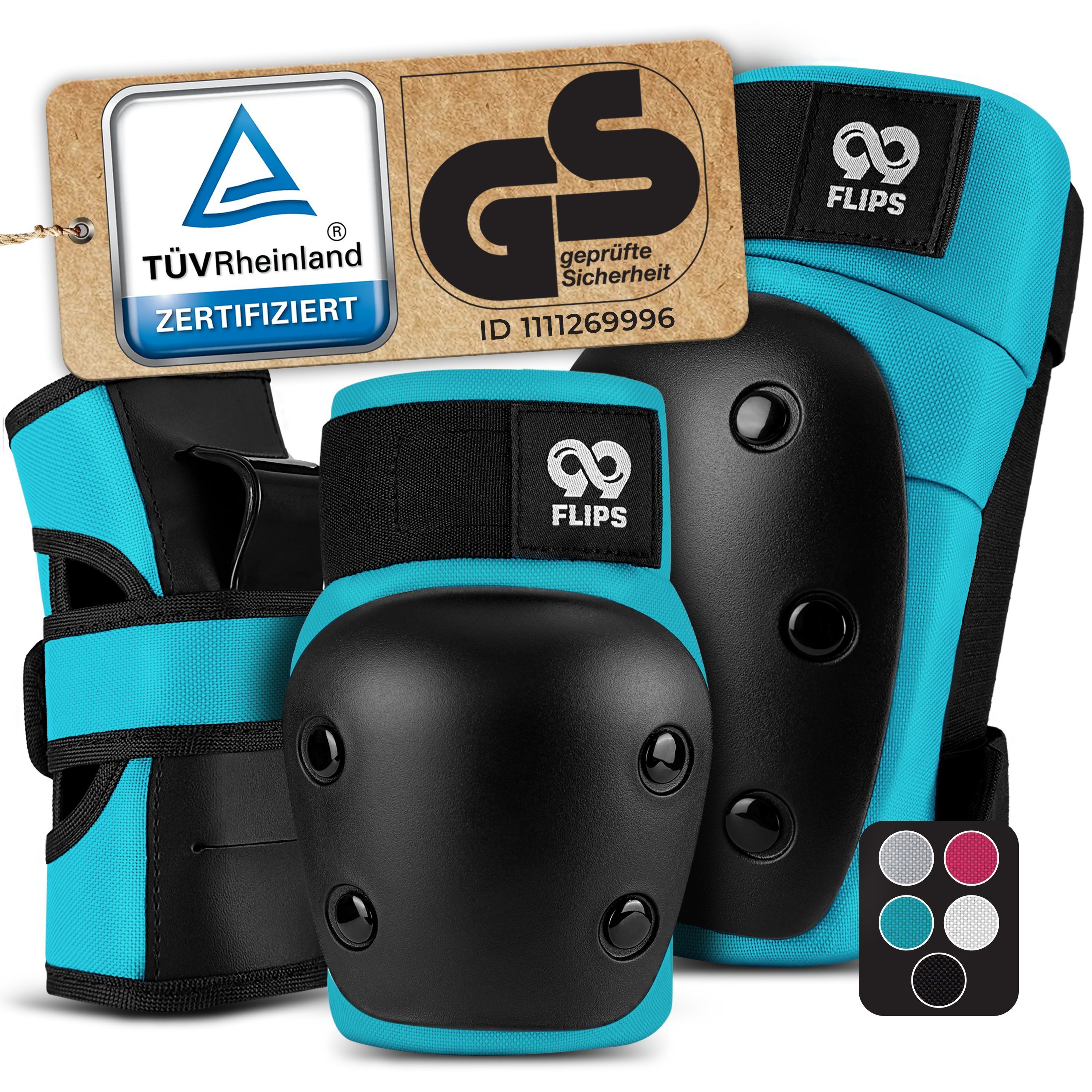 99FLIPS Protektoren-Set DIVE Protektoren Set Erwachsene Skateboard Inline Skates, Longboard (Protektoren Set Skateboard Erwachsene, 6-tlg., Inliner Schoner Knie-, Ellenbogen und Handgelenkschützer & Tragebeutel), Schlittschuhe Damen & Skateboard Erwachsen