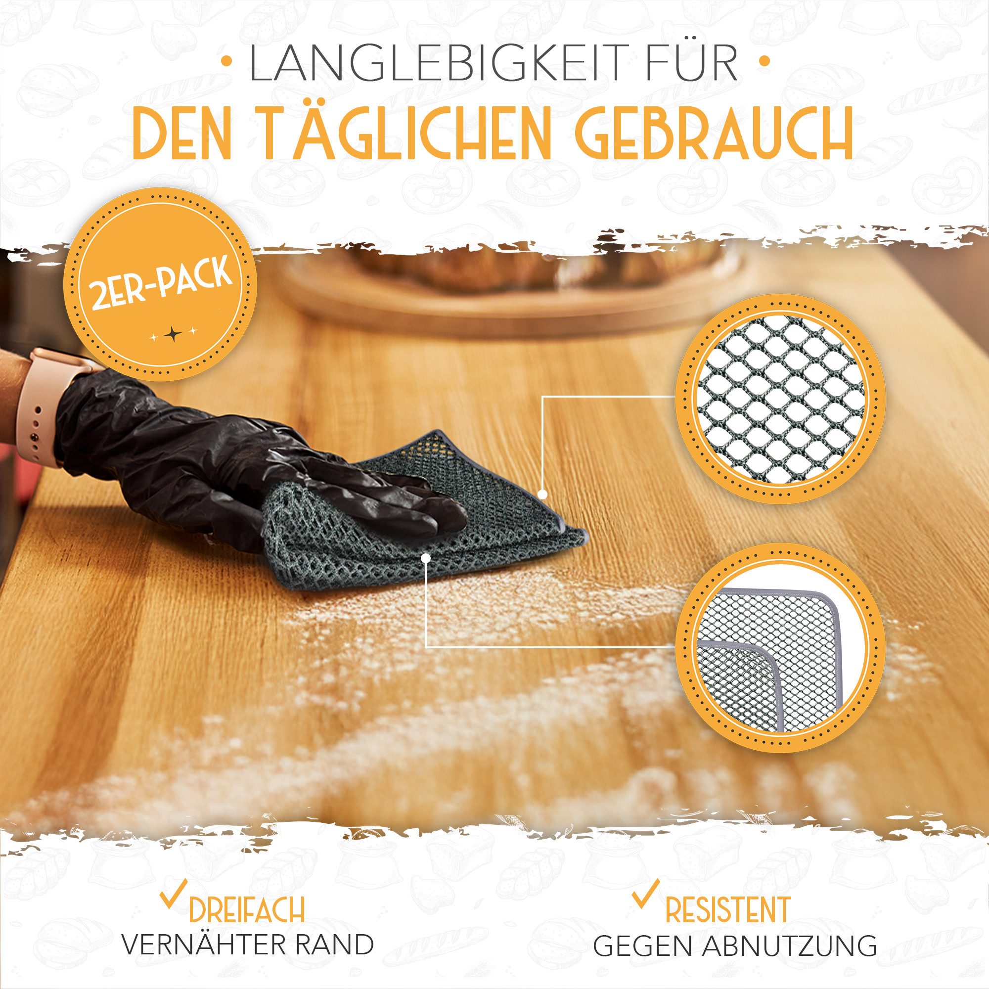 Krustenzauber Backmatte Zubehör - Brotschlingen, Schneebesen, Backmatte, Teig Reinigungstücher, 2x Teigreinigungstuch