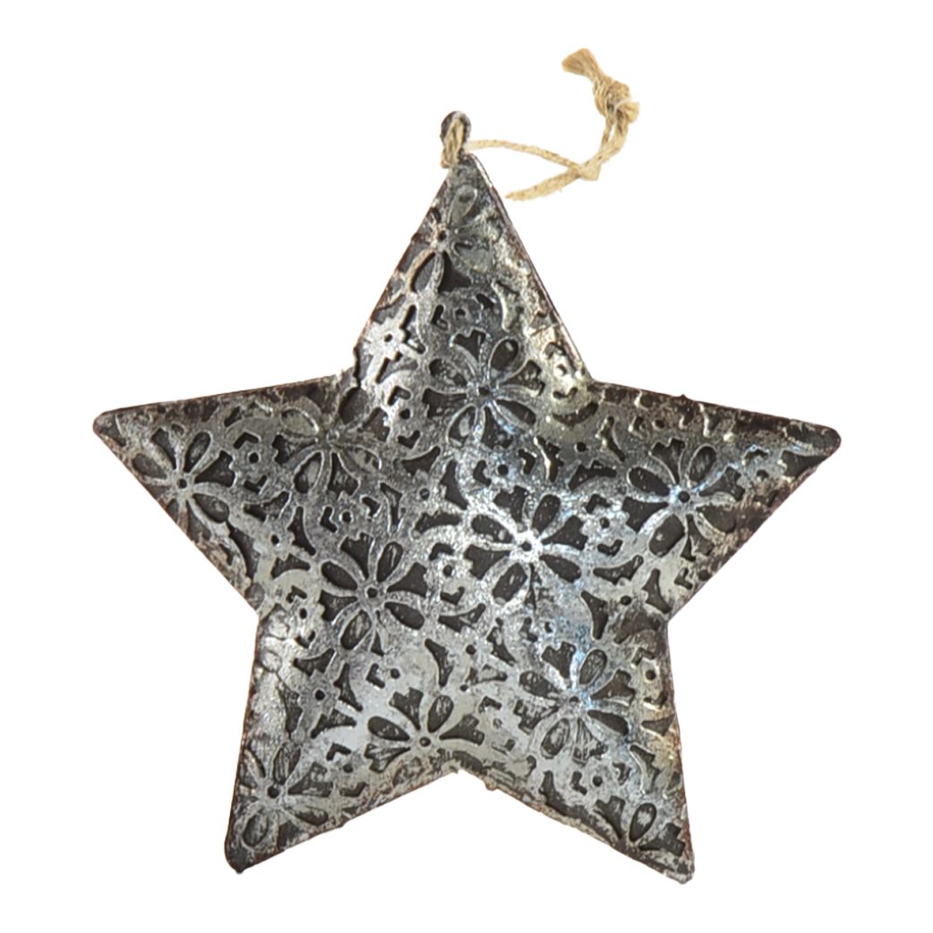B&S Dekohänger Stern aus Metall silber im Shabby-Look 6,5 cm