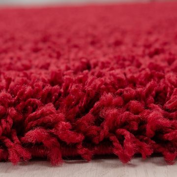 Teppich Unicolor - Einfarbig, Teppium, Rund, Höhe: 50 mm, Teppich Rot Einfarbig Shaggy 50 mm Florhöhe Teppich Wohnzimmer