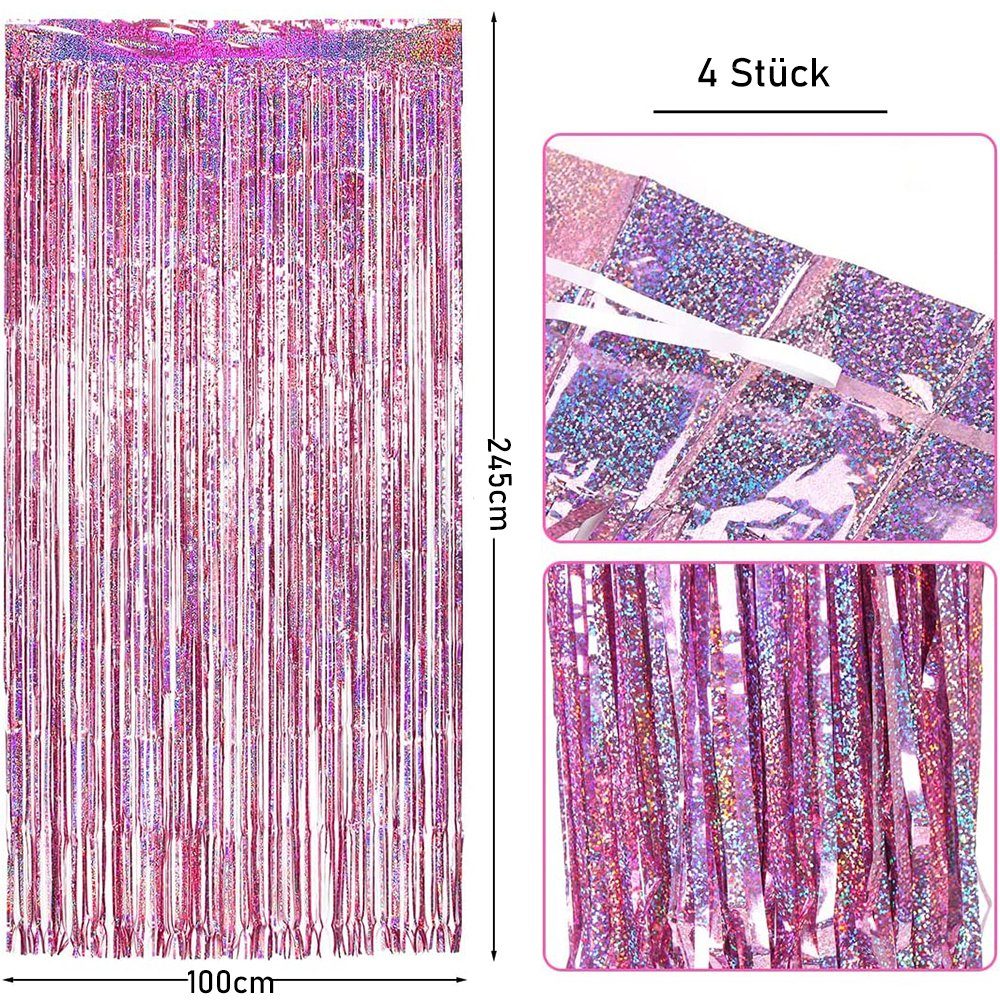 Vorhang Lametta 1m 4 Vorhänge, x Hängedekoration Folie Glitzer 2.45m Stück Rosa Deko Fringe zggzerg