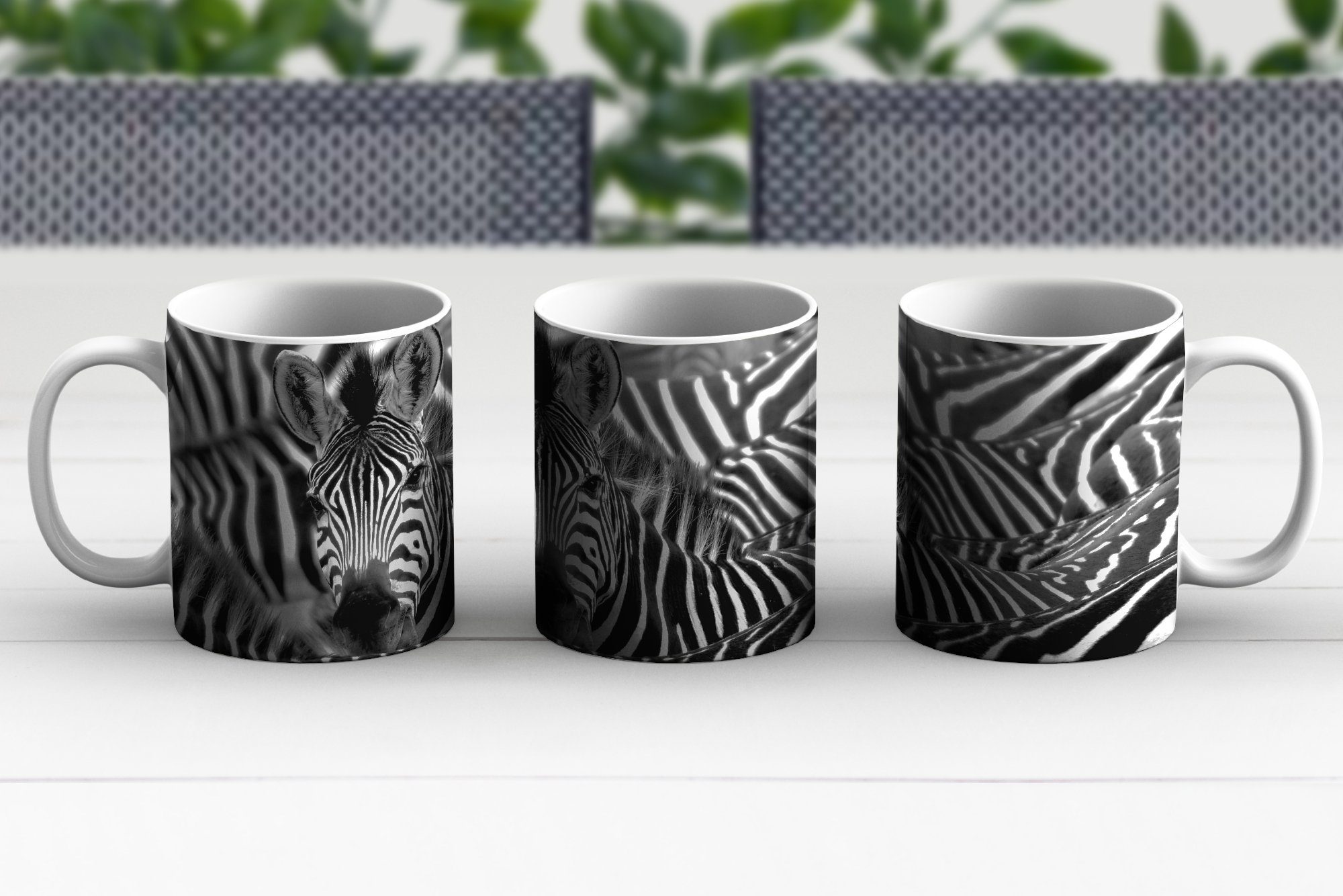 schwarz-weiß Becher, Geschenk Zebra Keramik, Fotodruck, Teetasse, Kaffeetassen, Teetasse, Tasse MuchoWow