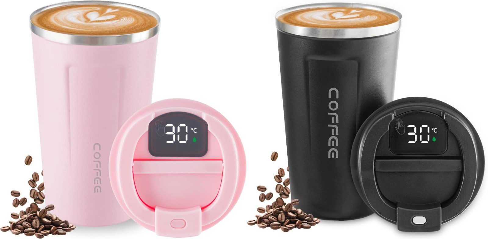 Zengi Thermobecher 380 ml Coffee to go Vakuum isoliert für Büro Auto Reisen unterwegs, 1-tlg., Edelstahl, LED-Temperaturanzeige, auslaufsicher, doppelwandig, BP – Bild 2 von 5