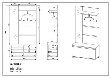 möbelando Kompaktgarderobe 384 (BxHxT: 96x196x40 cm) in anthrazit, hellbraun mit 4 Einlegeböden