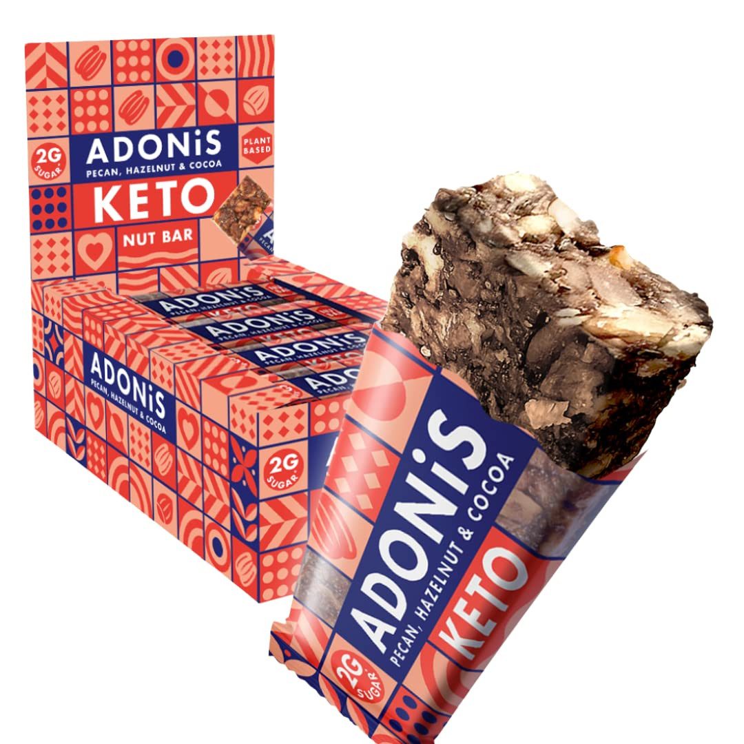 Adonis Keto Riegel Pekannuss & Schokolade 16x 35g, Vegan & 100% natürlich Kapseln, 560 g, ow Carb Bar und Low Sugar Snack Glutenfrei, ohne Zuckerzusatz