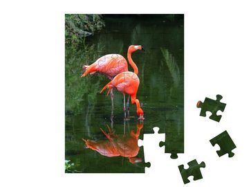 puzzleYOU Puzzle Zwei rosa Flamingos suchen Futter im Wasser, 48 Puzzleteile, puzzleYOU-Kollektionen Tiere