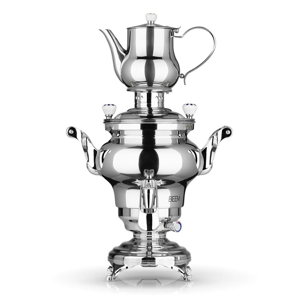 BEEM Samowar Odessa 3l 1800W Edelstahl mit Dispenser, 1800 W, Hotel, Gastronomie, Home, mit 3 l Wasserbehälter und 1 l Teekanne