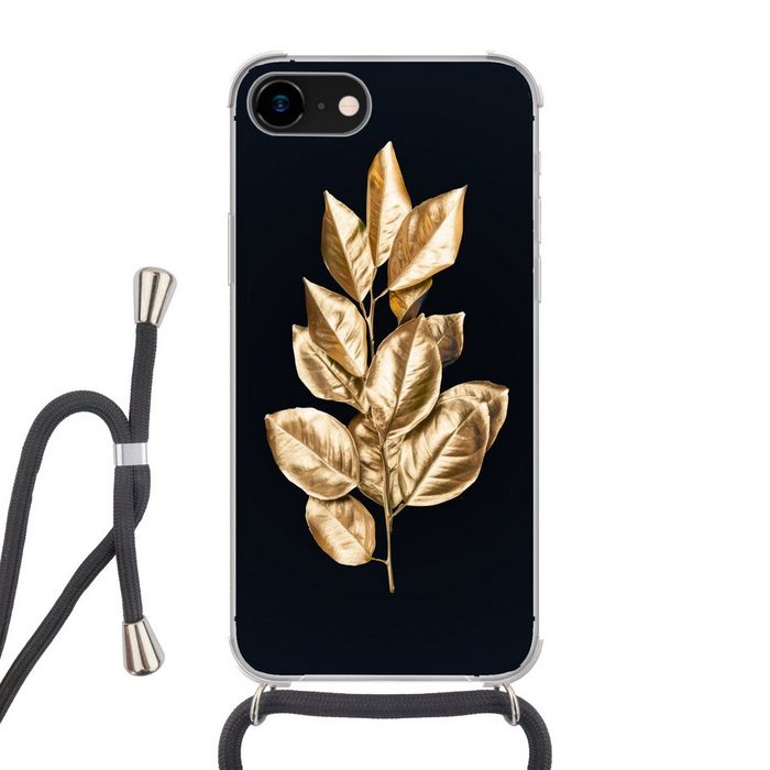 MuchoWow Handyhülle Pflanze - Blätter - Gold - Schwarz - Luxus Handyhülle Telefonhülle Apple iPhone 8