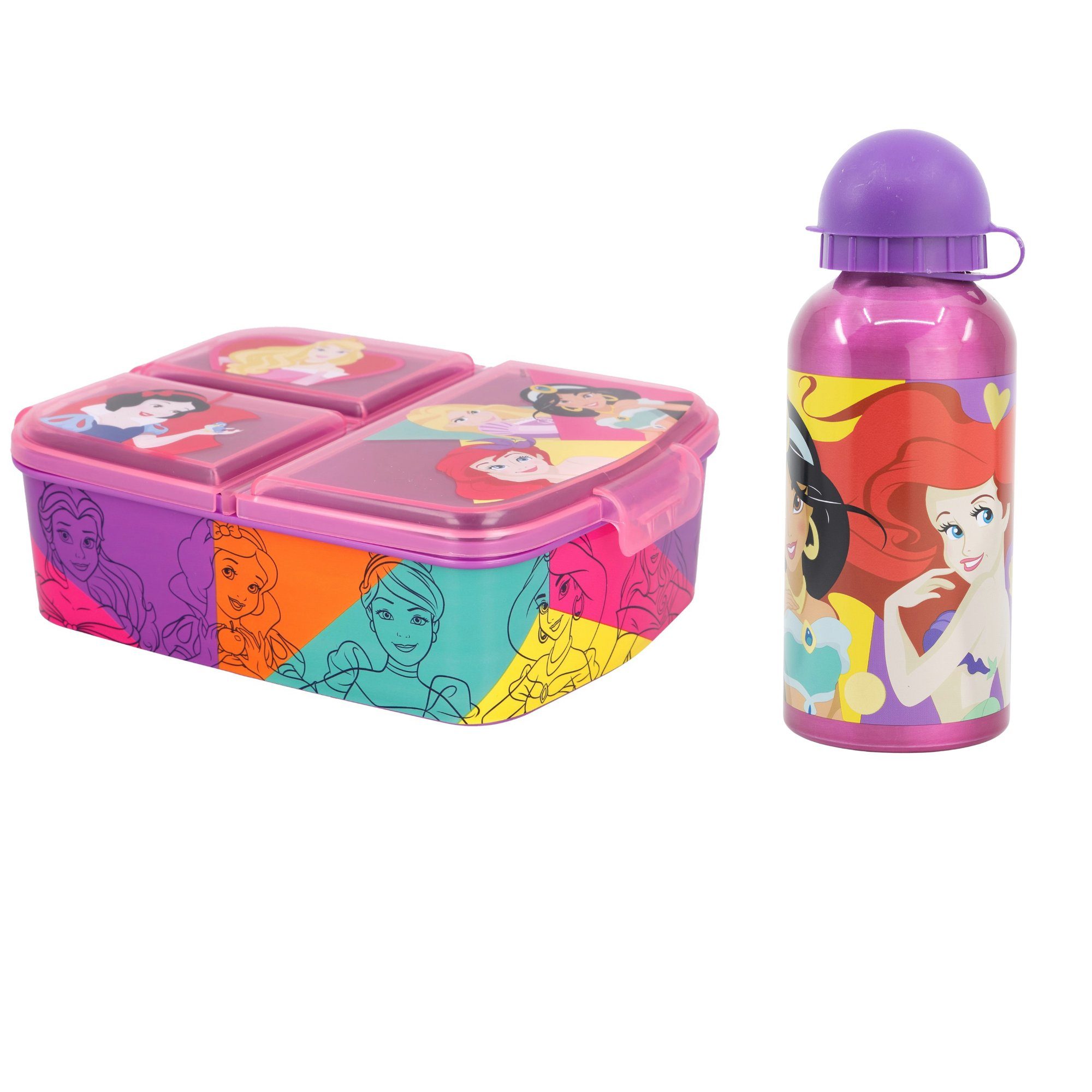 Disney Lunchbox Disney Princess Alu-Trinkflasche tlg Jasmin Kunststoff Aluminium, Kammern Brotdose 2 (2-tlg), Arielle 3 Set