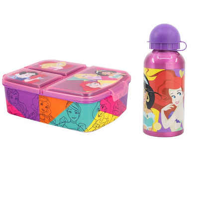 Disney Lunchbox Disney Princess Arielle Jasmin 2 tlg Set, Kunststoff Aluminium, (2-tlg), Brotdose 3 Kammern Alu-Trinkflasche