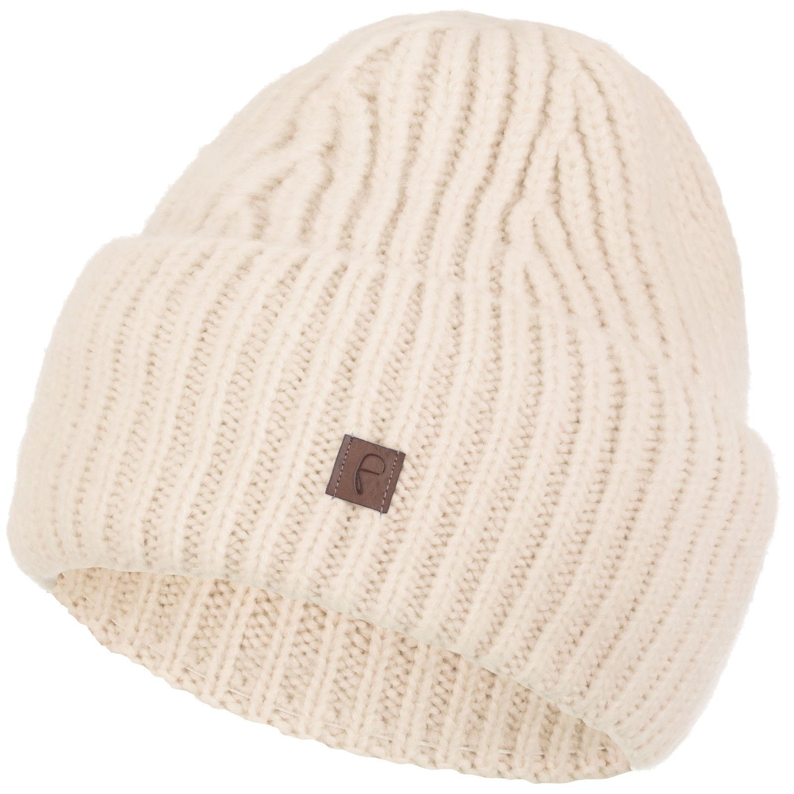 Wintermütze Mütze Winter beige Damen Beanie Grobstrick Faera Aufschlag Strickmütze breiter (1-St)