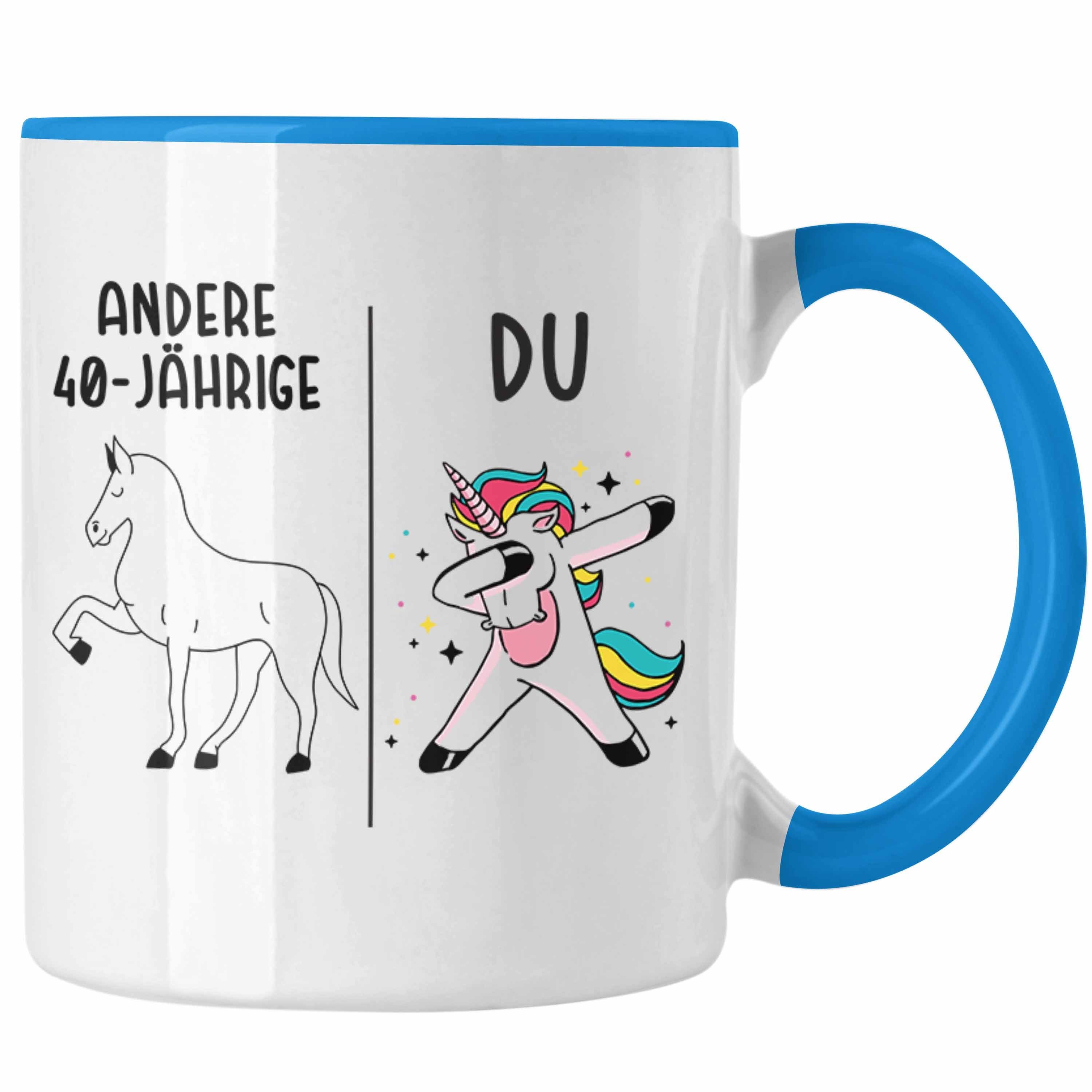 Trendation Tasse Trendation - Einhorn Blau Geburtstag 40er Geburtstag Tasse Geschenkidee Mama Mutter Geschenk 40. Frauen