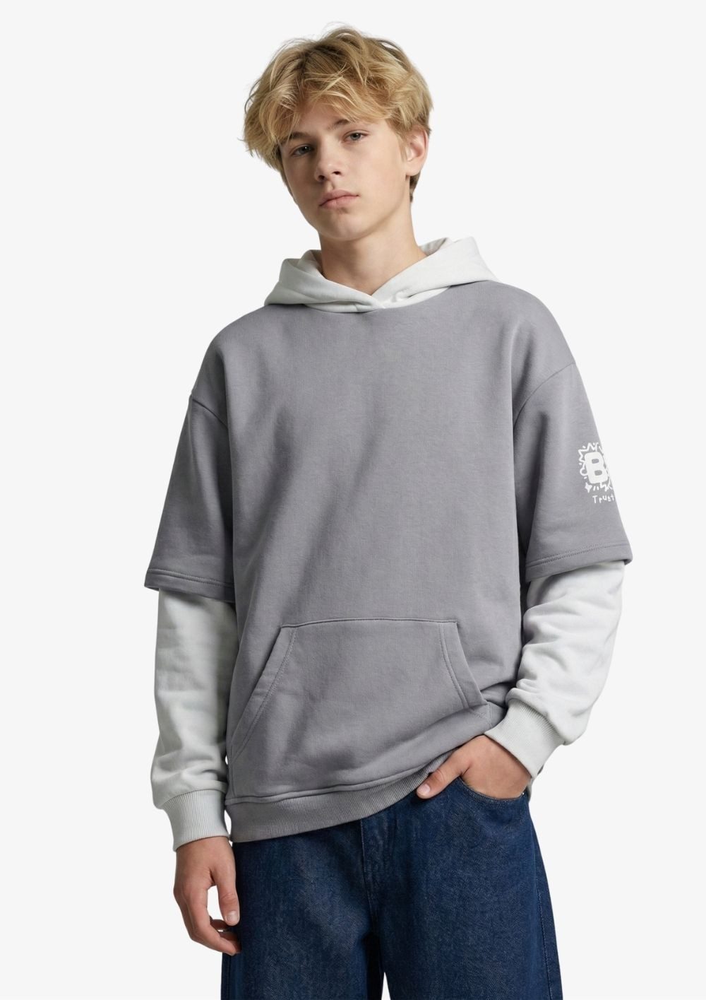BLUE EFFECT Kapuzensweatshirt blue effect boys Hoodie Kapuzen Sweatshirt Oversized Steingrau weiß. (1-tlg) – Bild 3 von 5