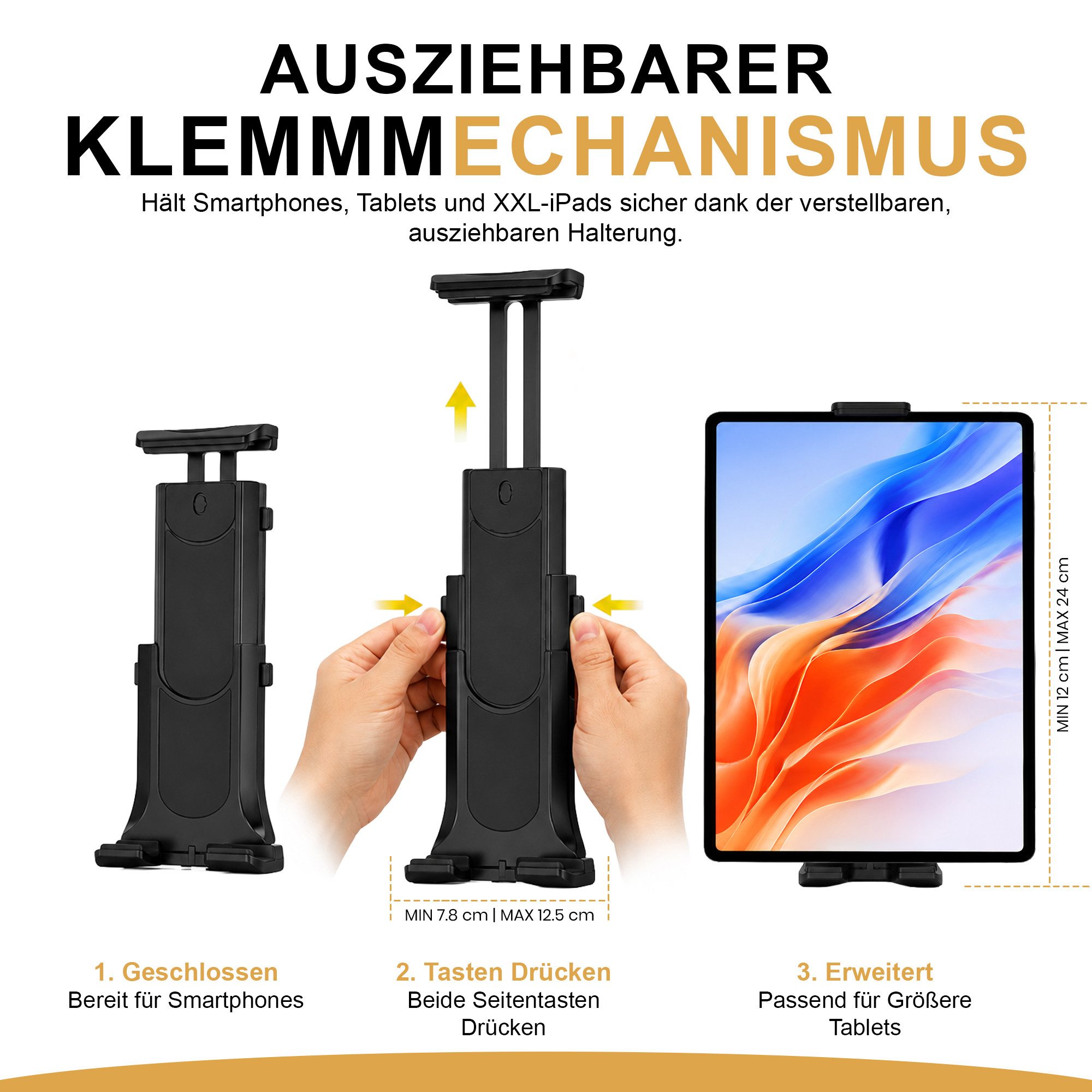 S&T Design Tablet-Halterung Tablet Handy Halterung Wohnmobil 360° KFZ Auto Armaturenbrett Scheibe, (bis 13 Zoll, Langer Arm & Hitzebeständig, Tablet & iPad Halt – Bild 4 von 5