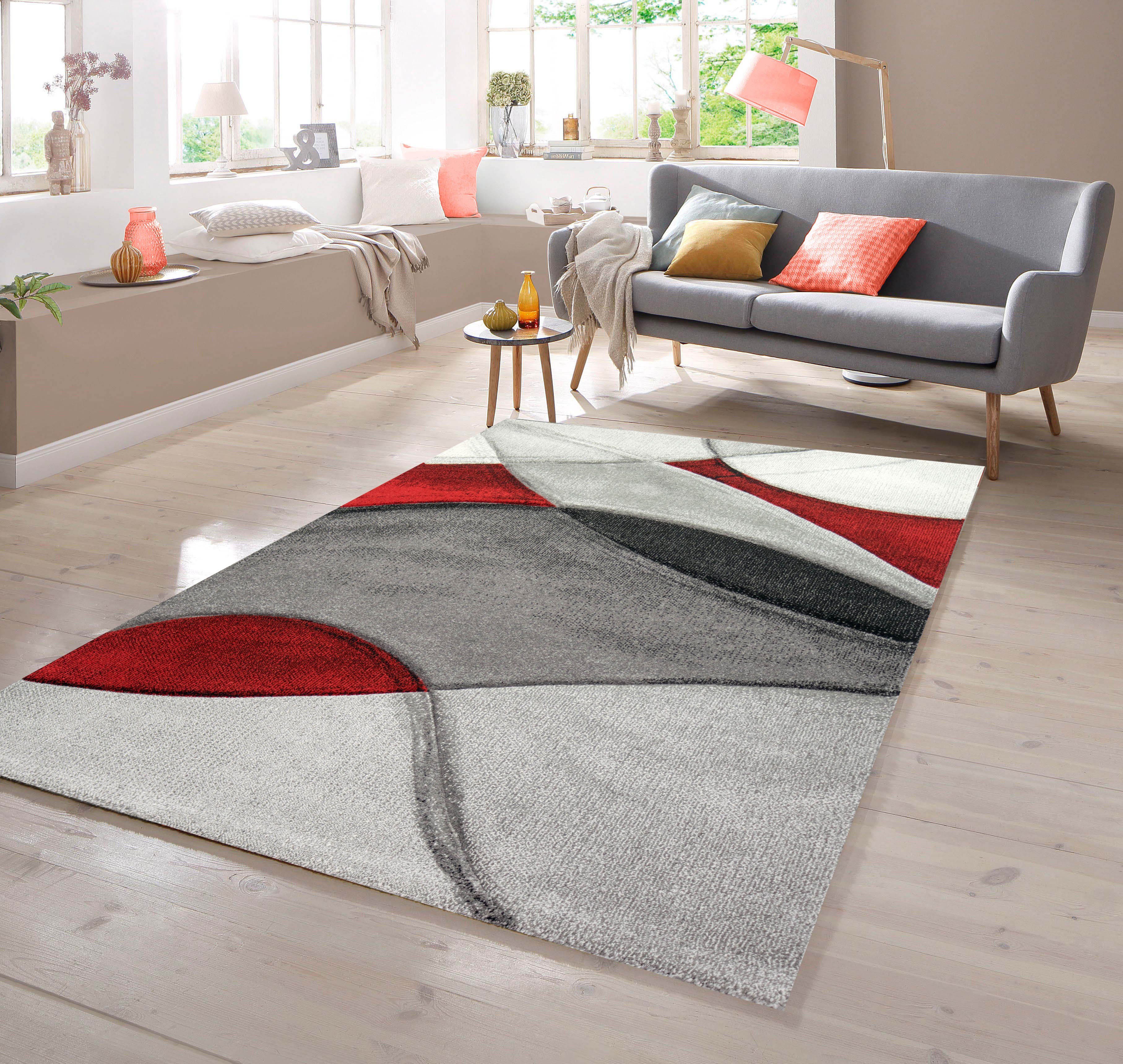 Teppich Teppich modern abstrakt in rot grau schwarz