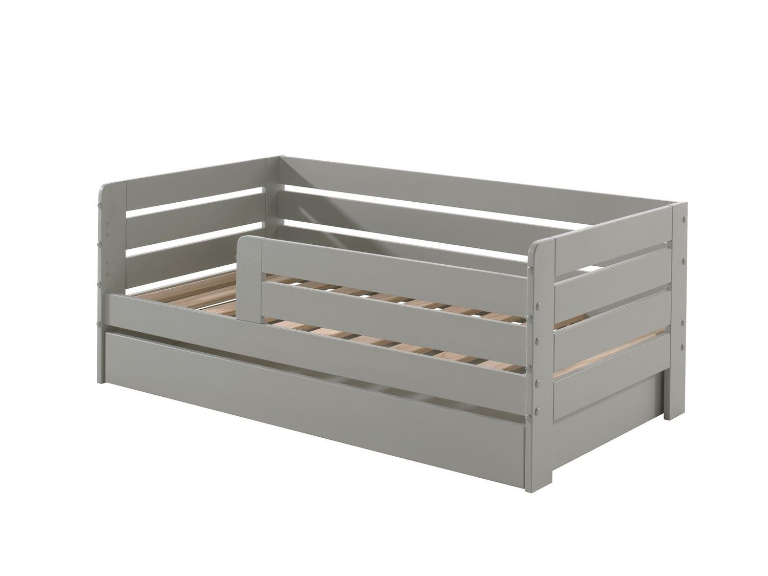 Natur24 Einzelbett Juniorbett 70 x 140 cm Schublade MDF Grau