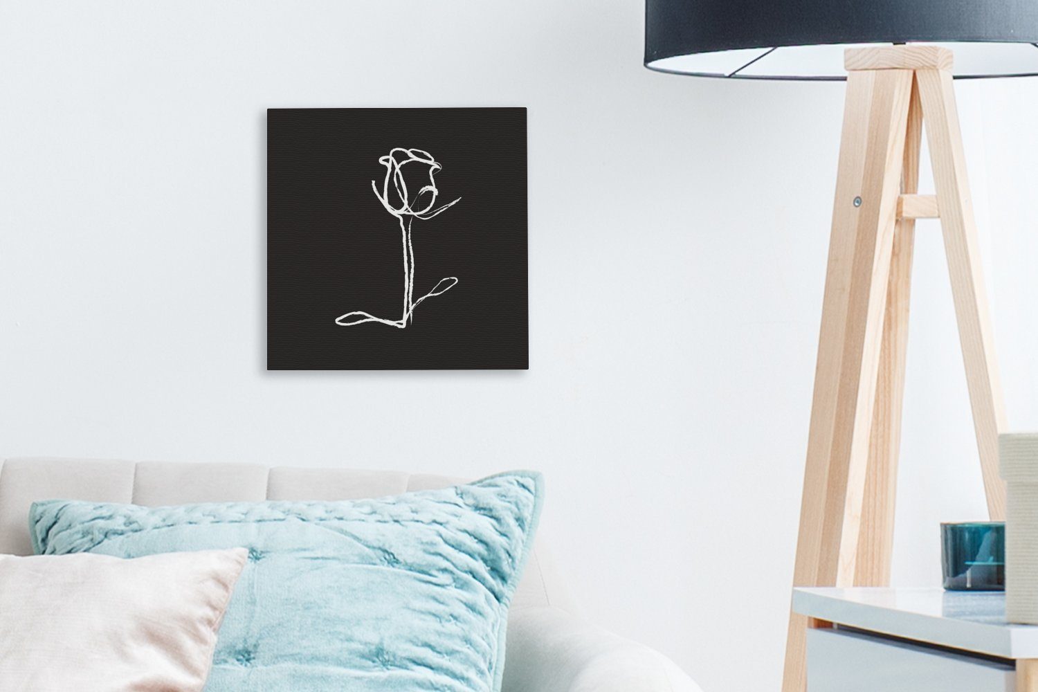 - OneMillionCanvasses® - St), - Weiß, Strichzeichnung Schwarz Wohnzimmer Schlafzimmer Rose Leinwand Leinwandbild für (1 Bilder