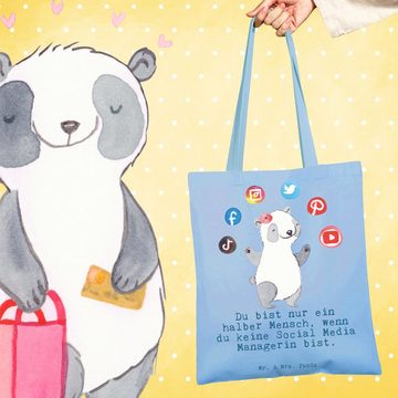 Mr. & Mrs. Panda Tragetasche Social Media Managerin Herz - Sky Blue - Geschenk, Einkaufstasche, Be (1-tlg), Lange Tragegriffe